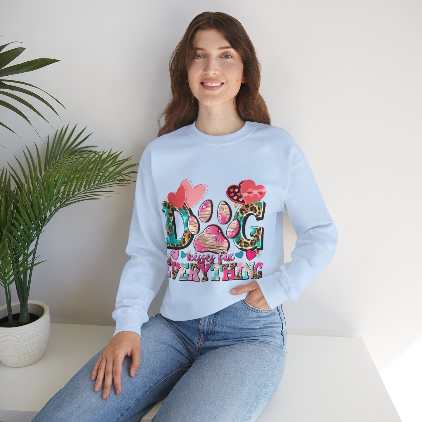 Dog Kisses Fix Everything Sweatshirt, Gift For Mom Dog Lovers