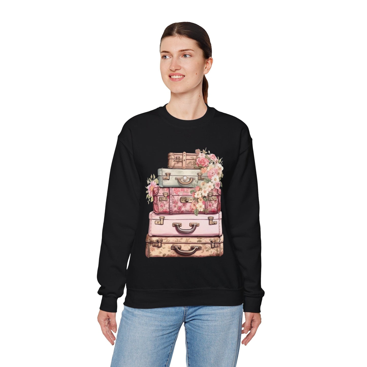 Vintage Floral Luggage Sweatshirt - Cozy Travel Inspired Apparel