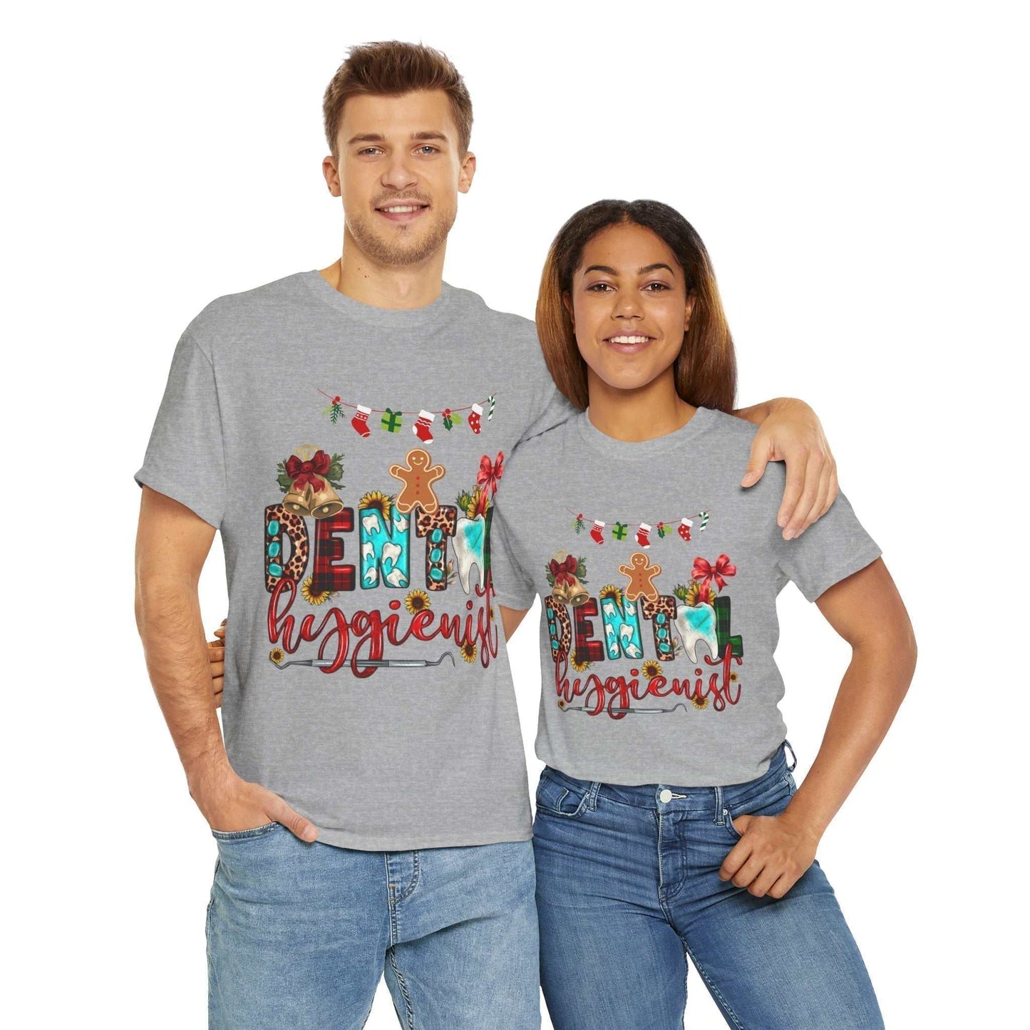 Festive Christmas Dental Hygienist Shirt featuring holiday designs, perfect gift for dental professionals.