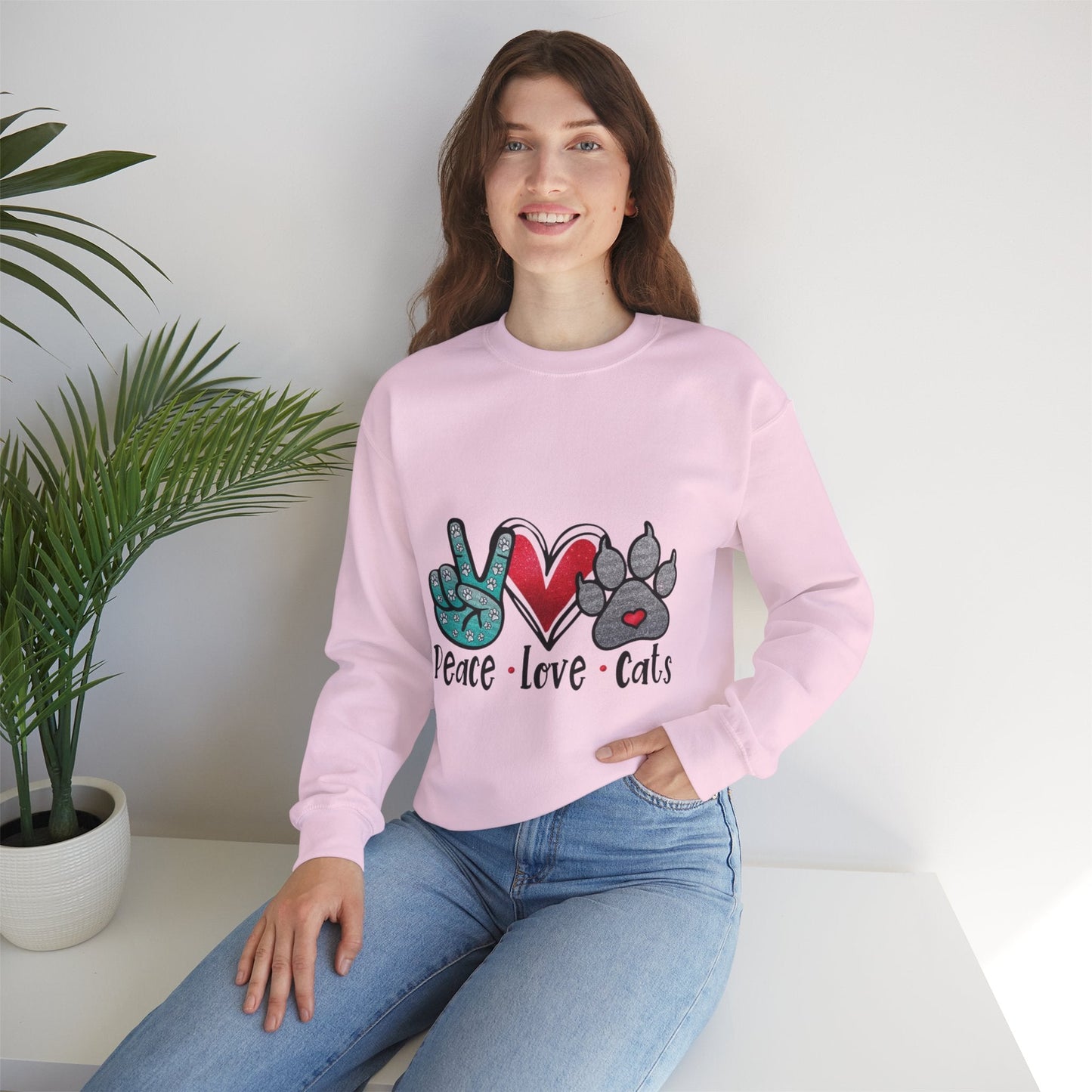 Peace Love Cats Sweatshirt | Unisex Crewneck Pullover