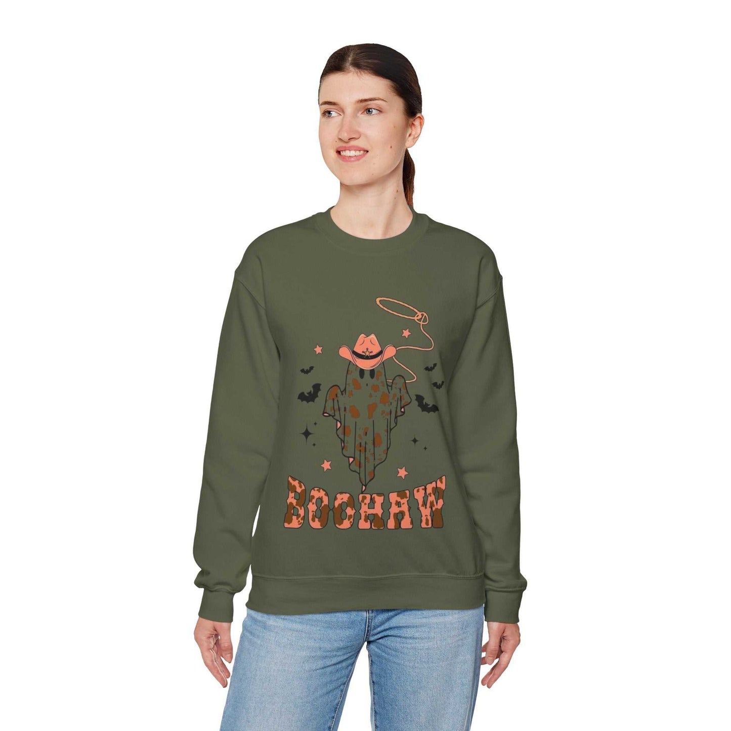 Boo Hoo Cowboy Halloween Sweatshirt, Funny Unisex Crewneck, Cozy Spooky Gift