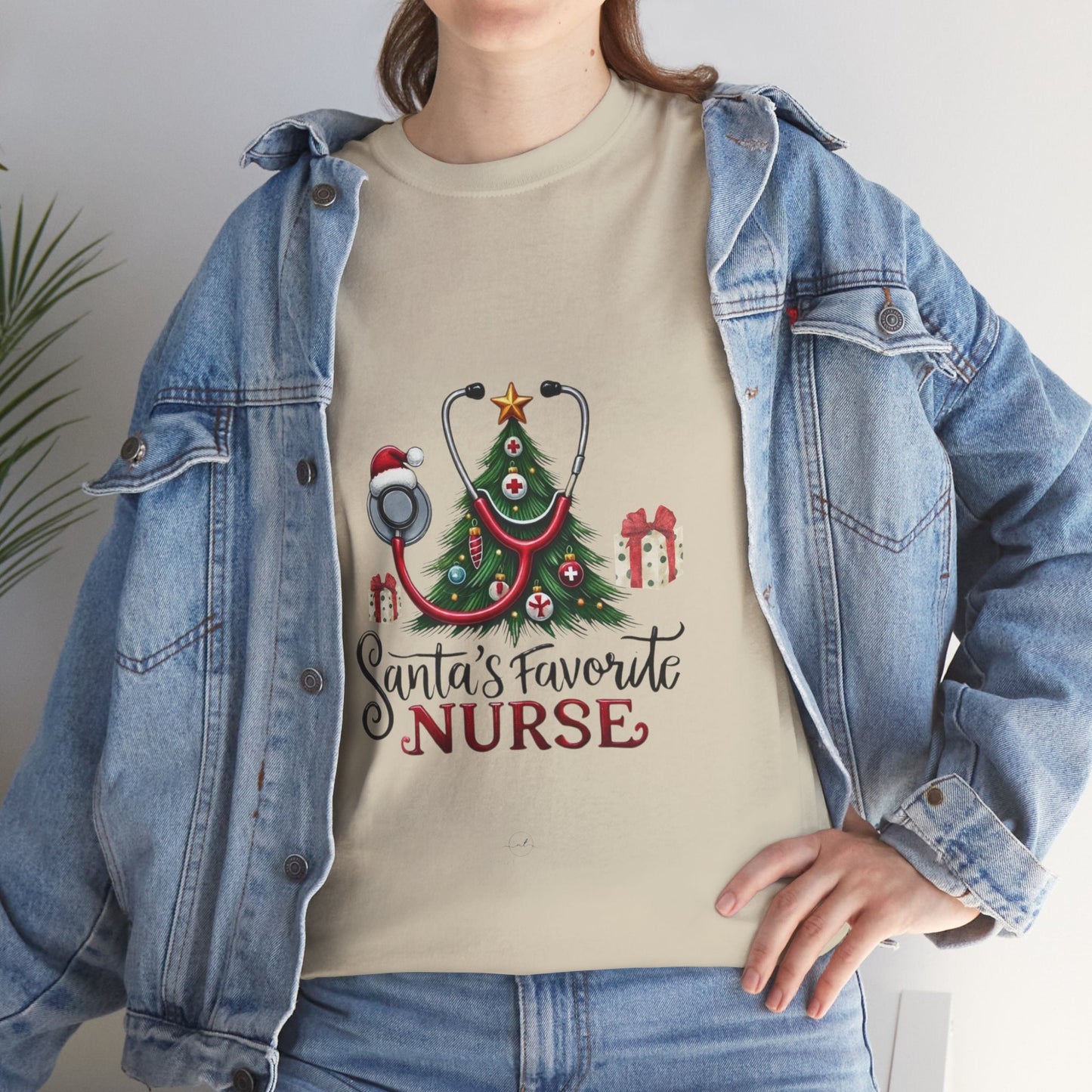 Santas Favorite Nurse Shirt with Christmas design, ideal gift for nurses.