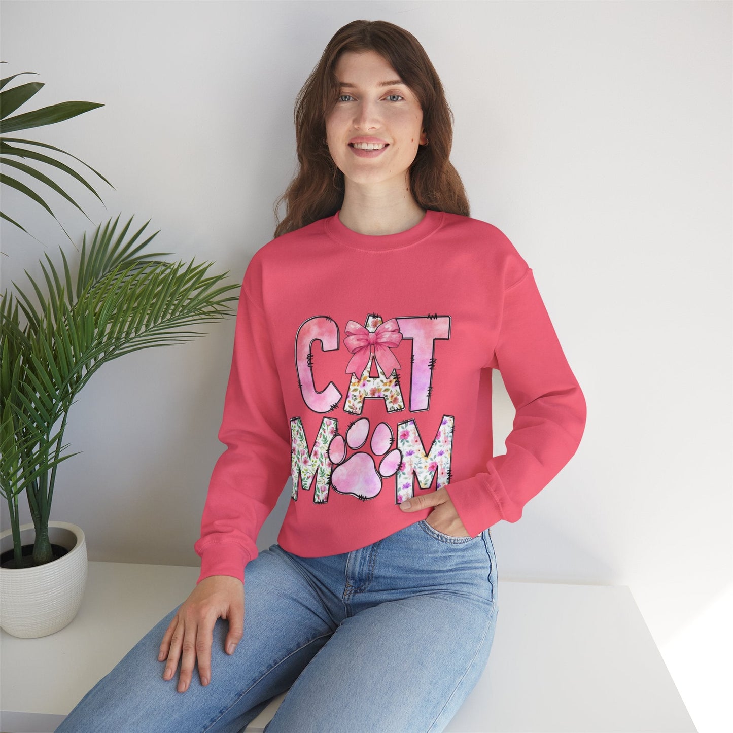 Cat Mom Floral Crewneck Sweatshirt - Perfect Gift for Cat Lovers