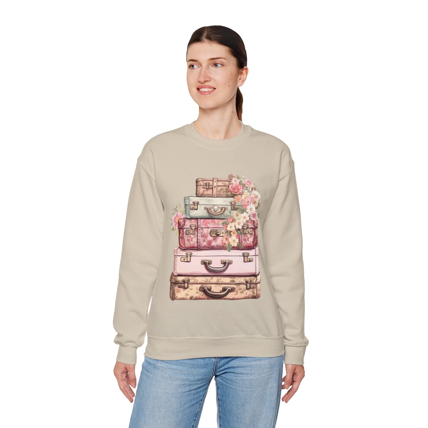 Vintage Floral Luggage Sweatshirt - Cozy Travel Inspired Apparel