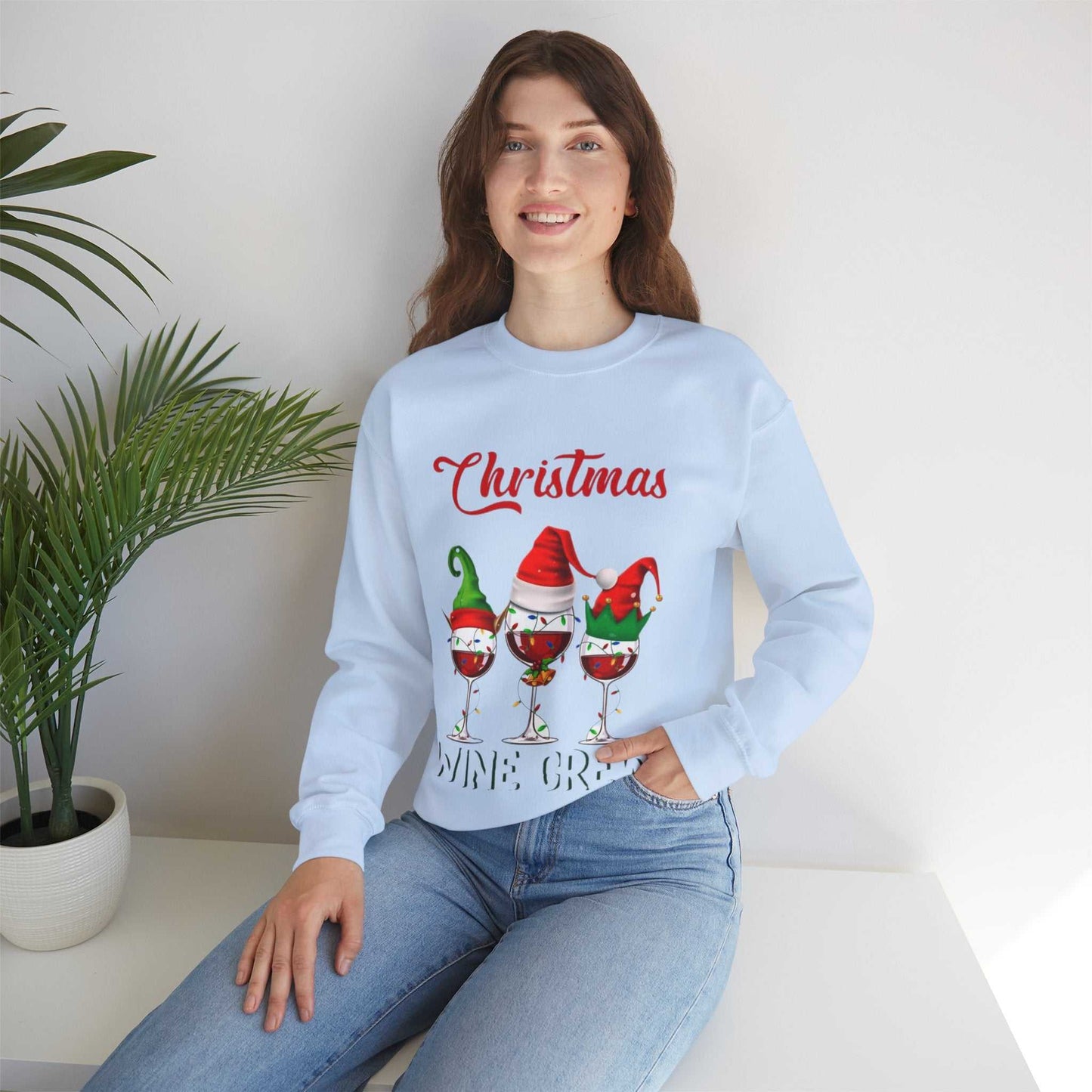 Christmas Wine Crew Sweatshirt, Gift for Wine Lover, Holiday Sweatshirt