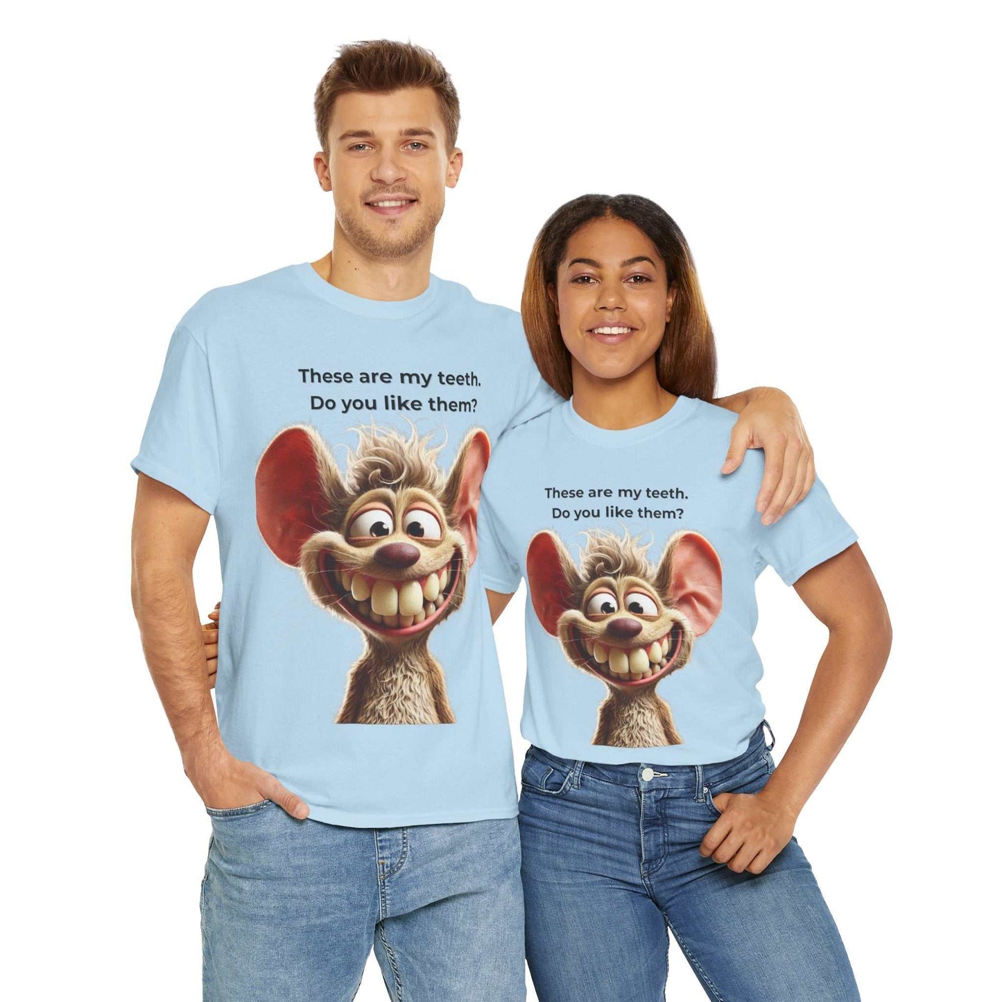 Funny Teeth Cartoon T-Shirt, Cute Unisex Heavy Cotton Tee, Gift for Teens Humor Shirt
