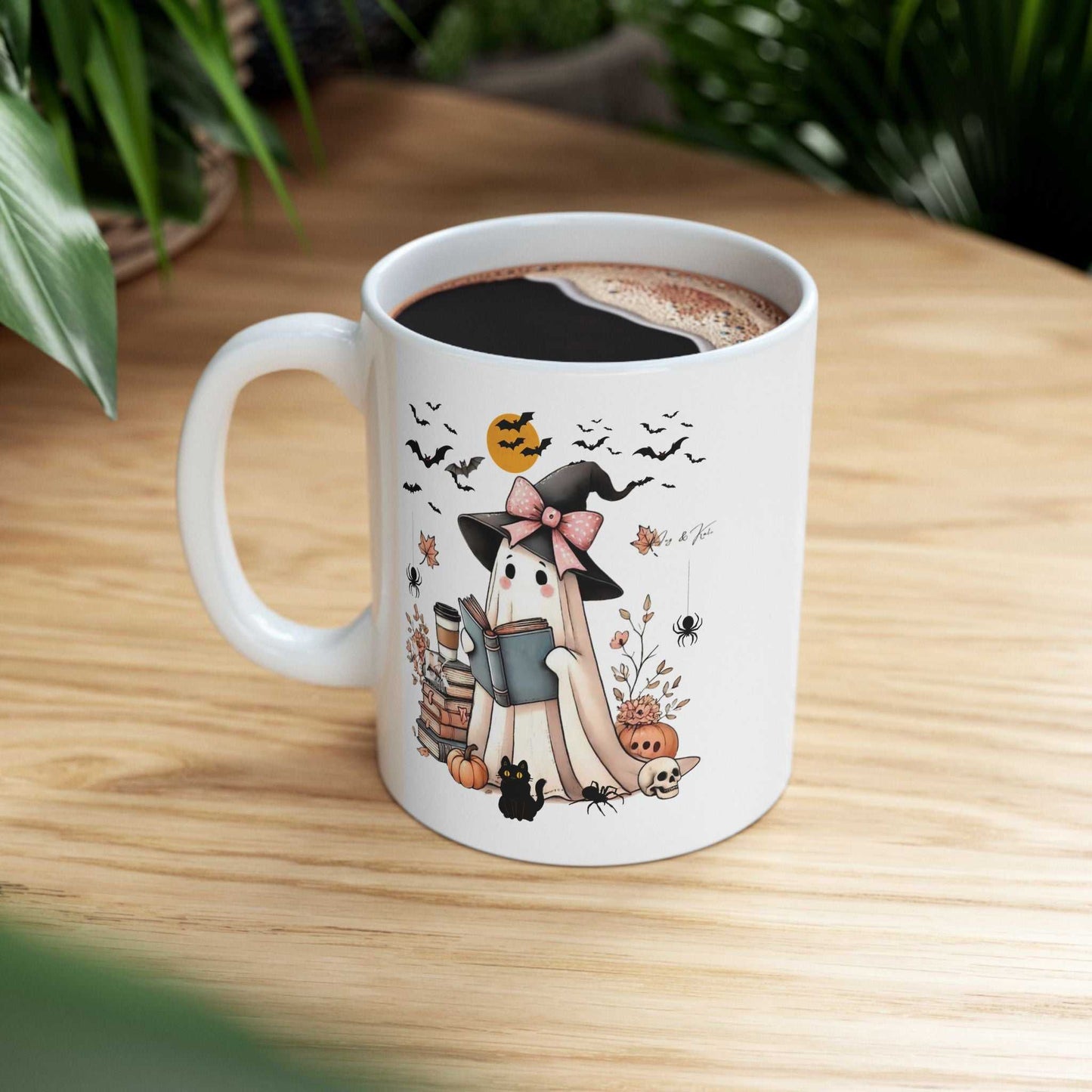Ghost Book Mugs, Ghost Reading Halloween Mugs with Coffee, Gift for Halloween Lovers