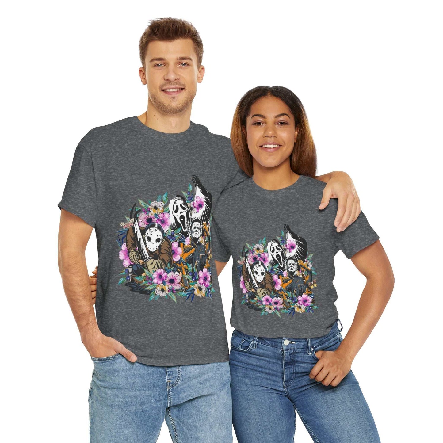 Floral Skull Tee | Unisex Heavy Cotton Shirt, Boho Style, Gift for Nature Lovers