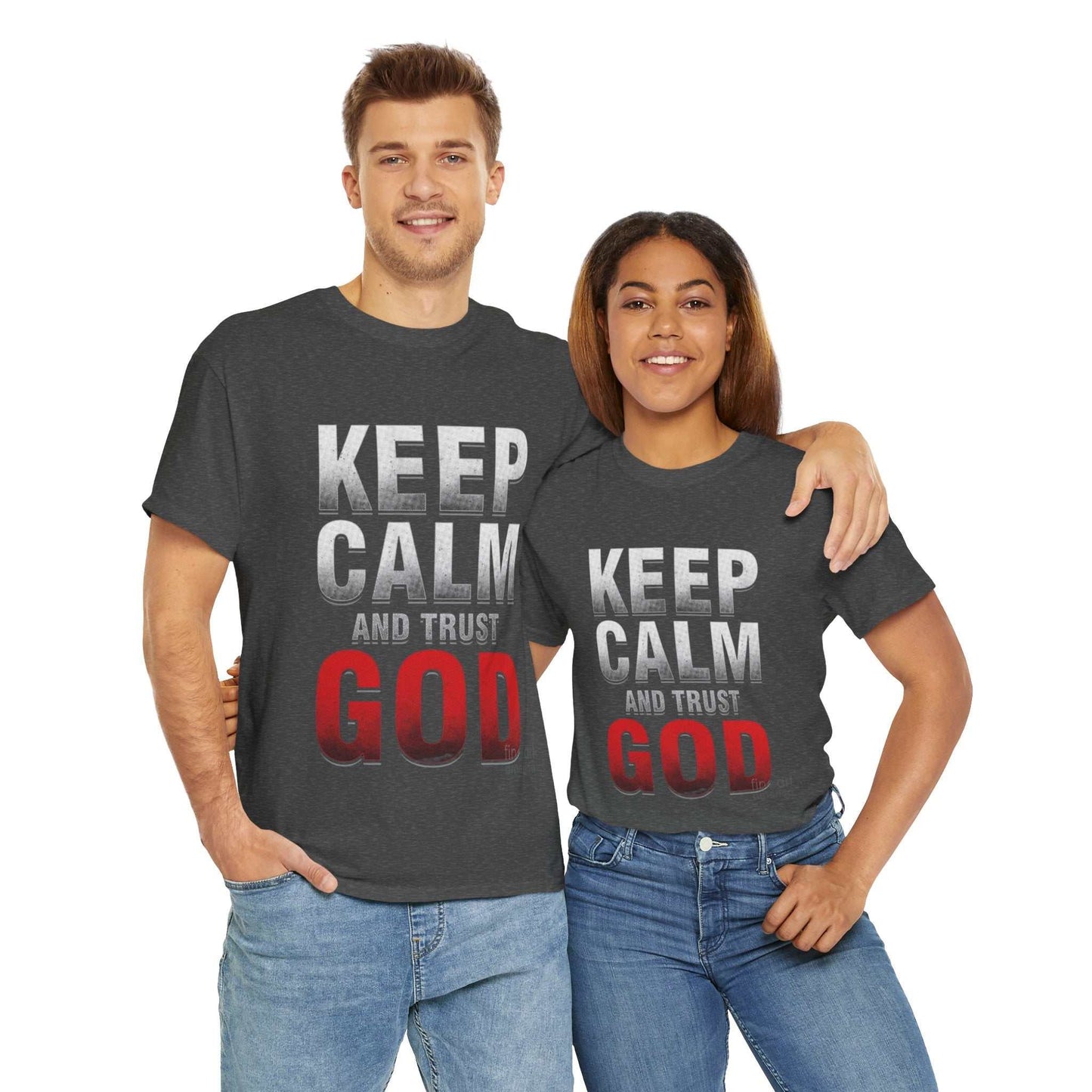 Inspirational Unisex Heavy Cotton Tee, Keep Calm and Trust God T-Shirt