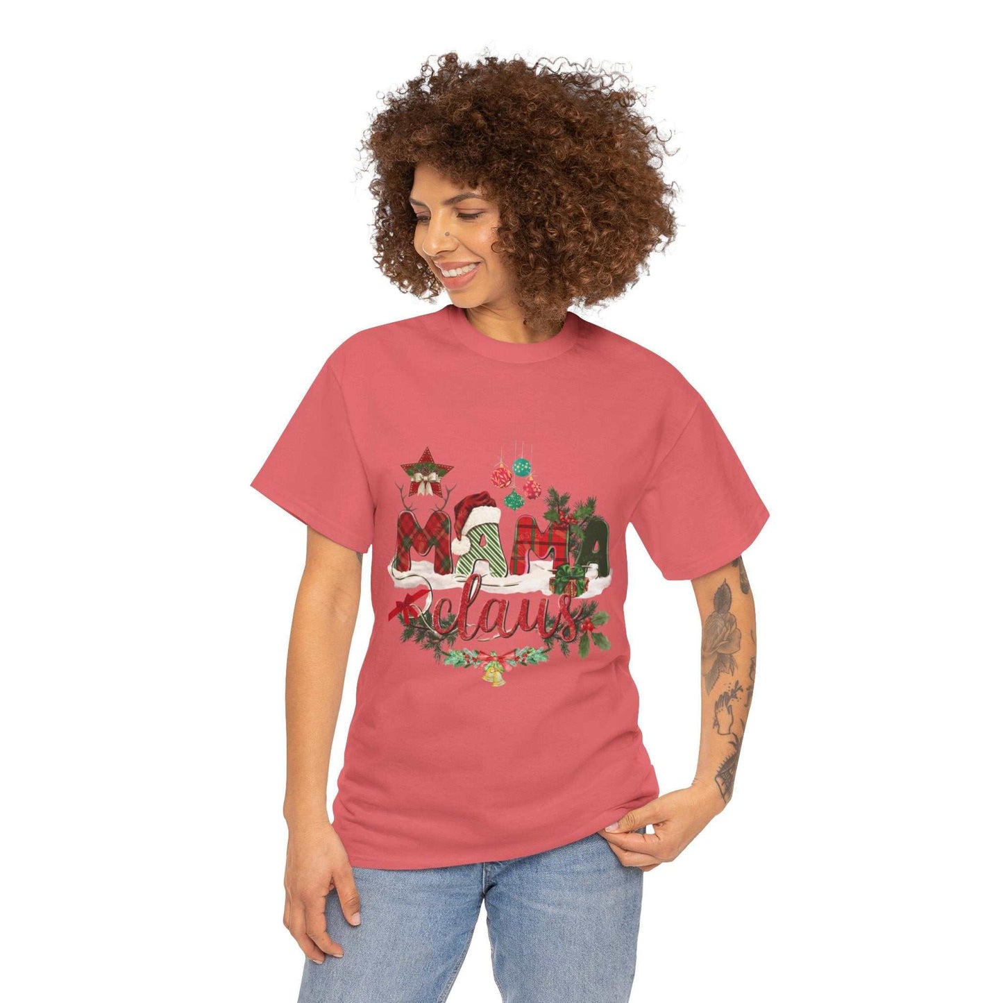 Mama Claus Christmas Shirt featuring festive design for holiday celebrations, ideal gift for moms.