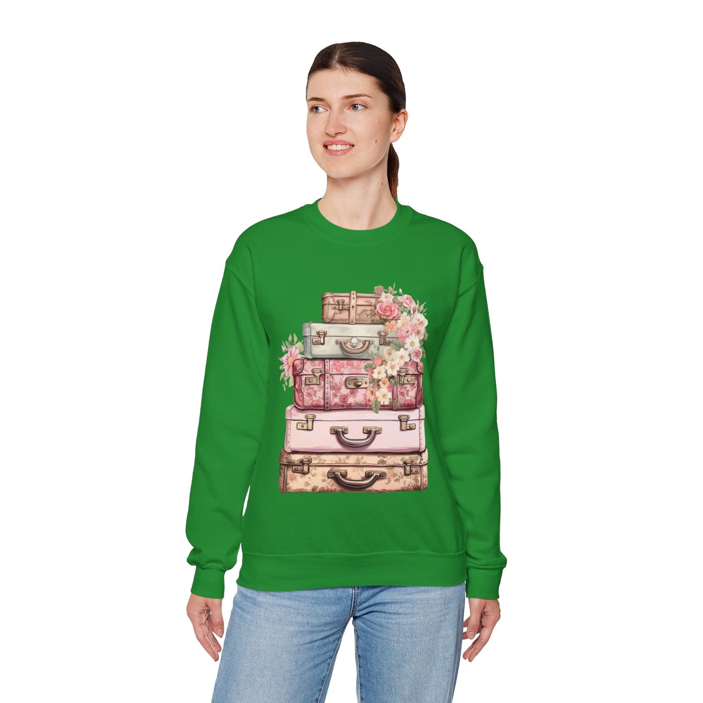 Vintage Floral Luggage Sweatshirt - Cozy Travel Inspired Apparel