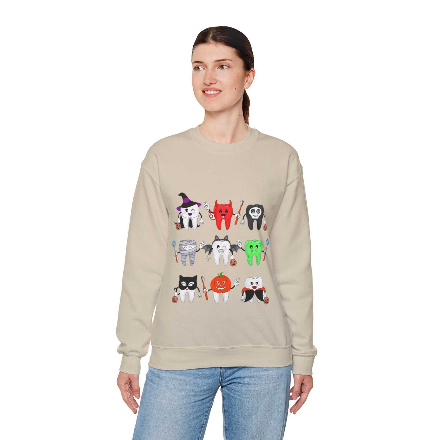 Cute Halloween Crewneck Sweatshirt, Spooky Season Clothing, Dental Trick or Treat Gift