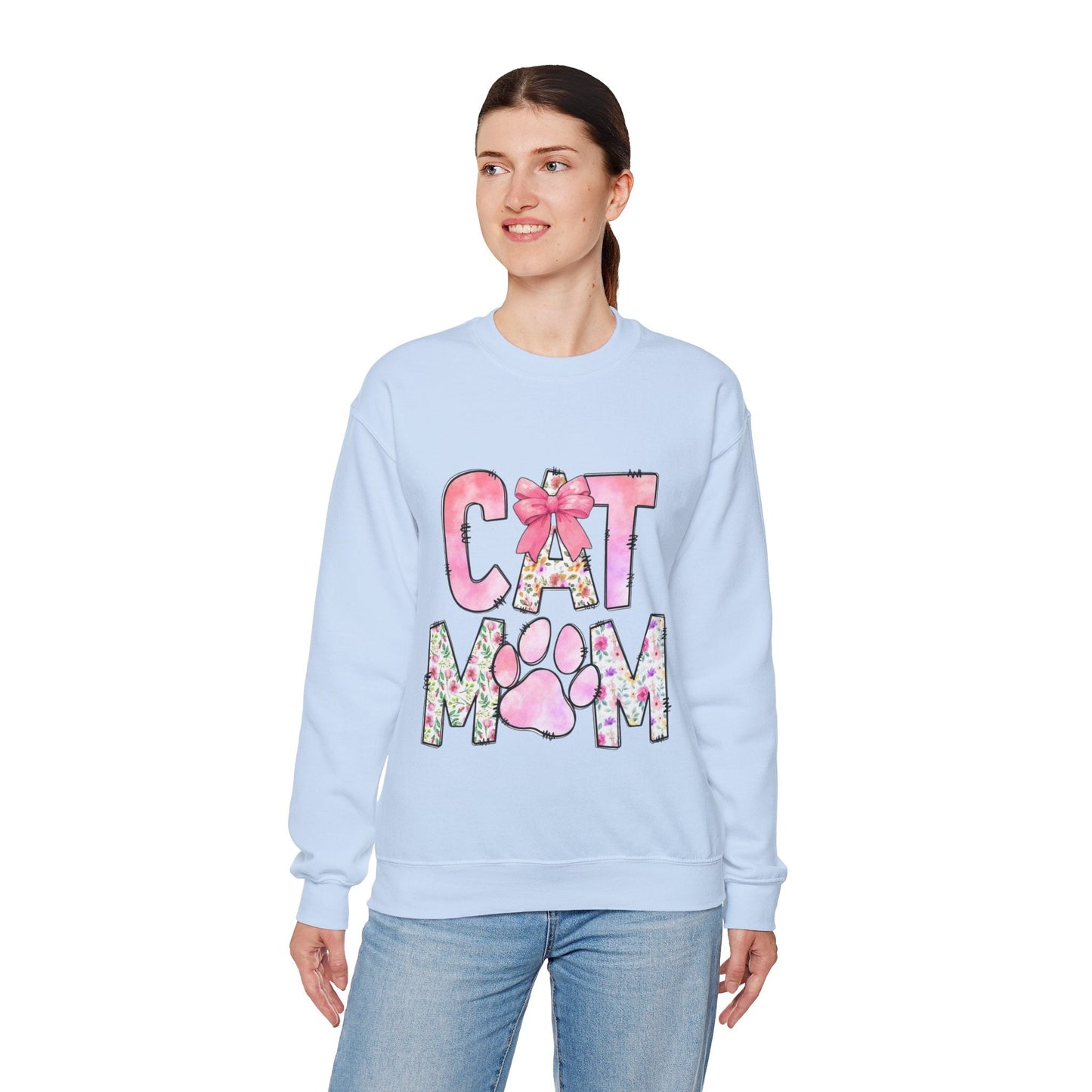 Cat Mom Floral Crewneck Sweatshirt - Perfect Gift for Cat Lovers