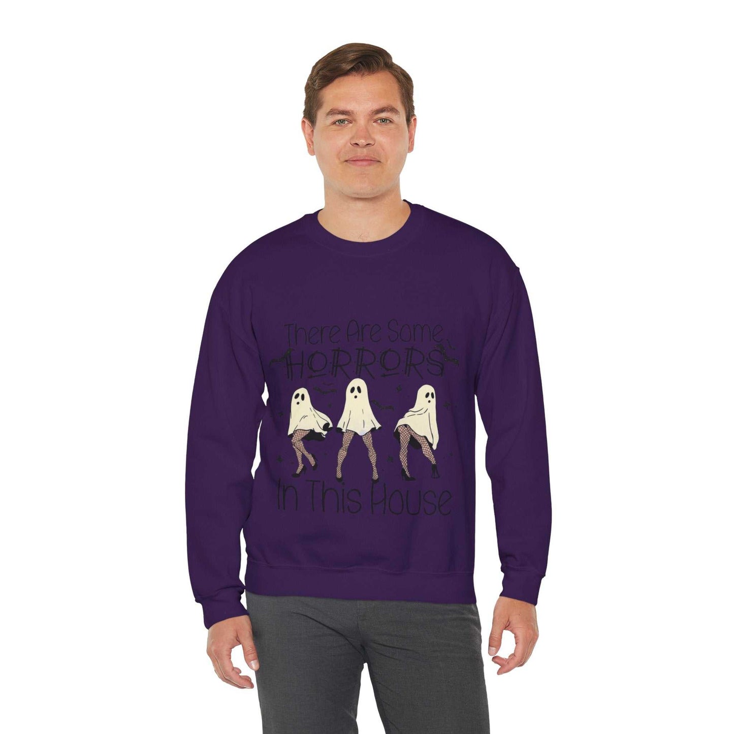 Unisex Funny Halloween Sweatshirt with ghost print, perfect for spooky celebrations.