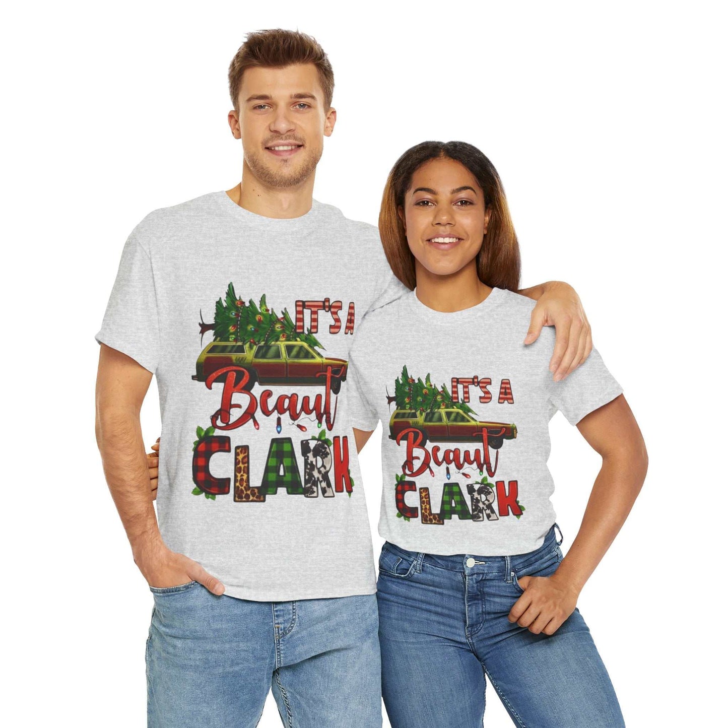 Retro Christmas t-shirt featuring "It's A Beaut Clark" design, unisex fit, perfect holiday gift.