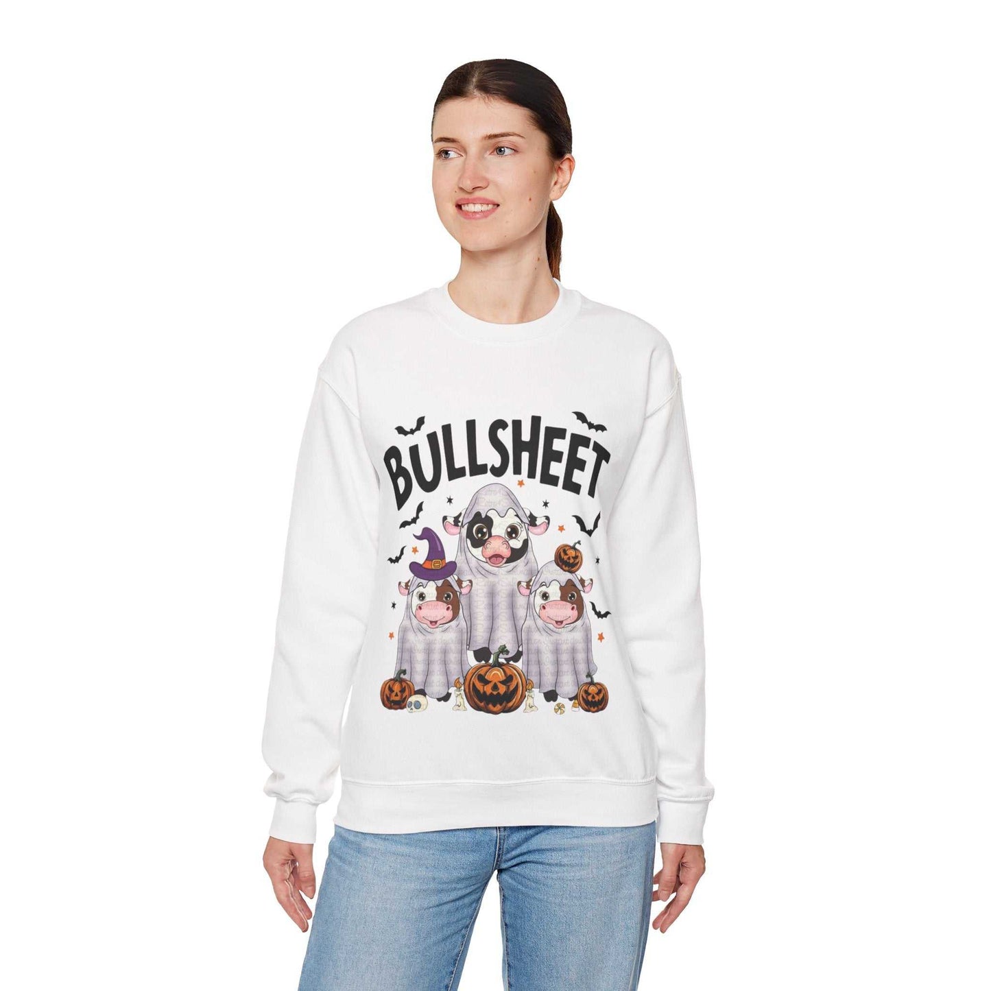 Funny Halloween Crewneck Sweatshirt | Bullsheet Cow Design, Gift for Halloween Lovers