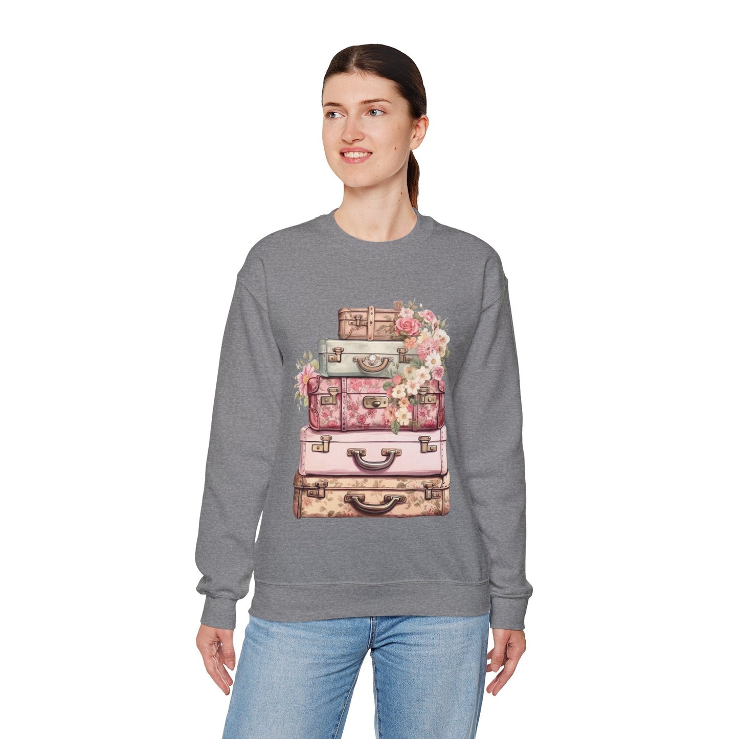 Vintage Floral Luggage Sweatshirt - Cozy Travel Inspired Apparel