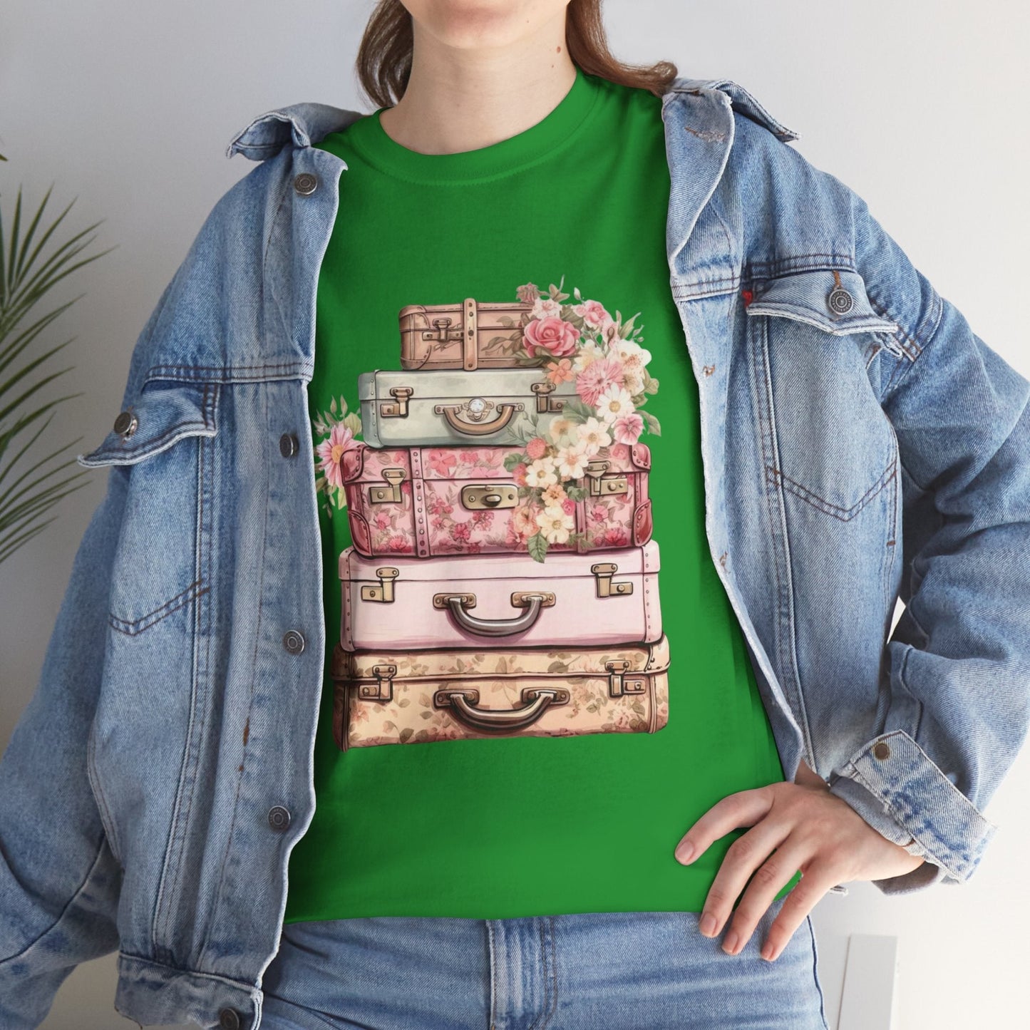 Vintage Floral Suitcase Tee - Unisex Heavy Cotton Tee