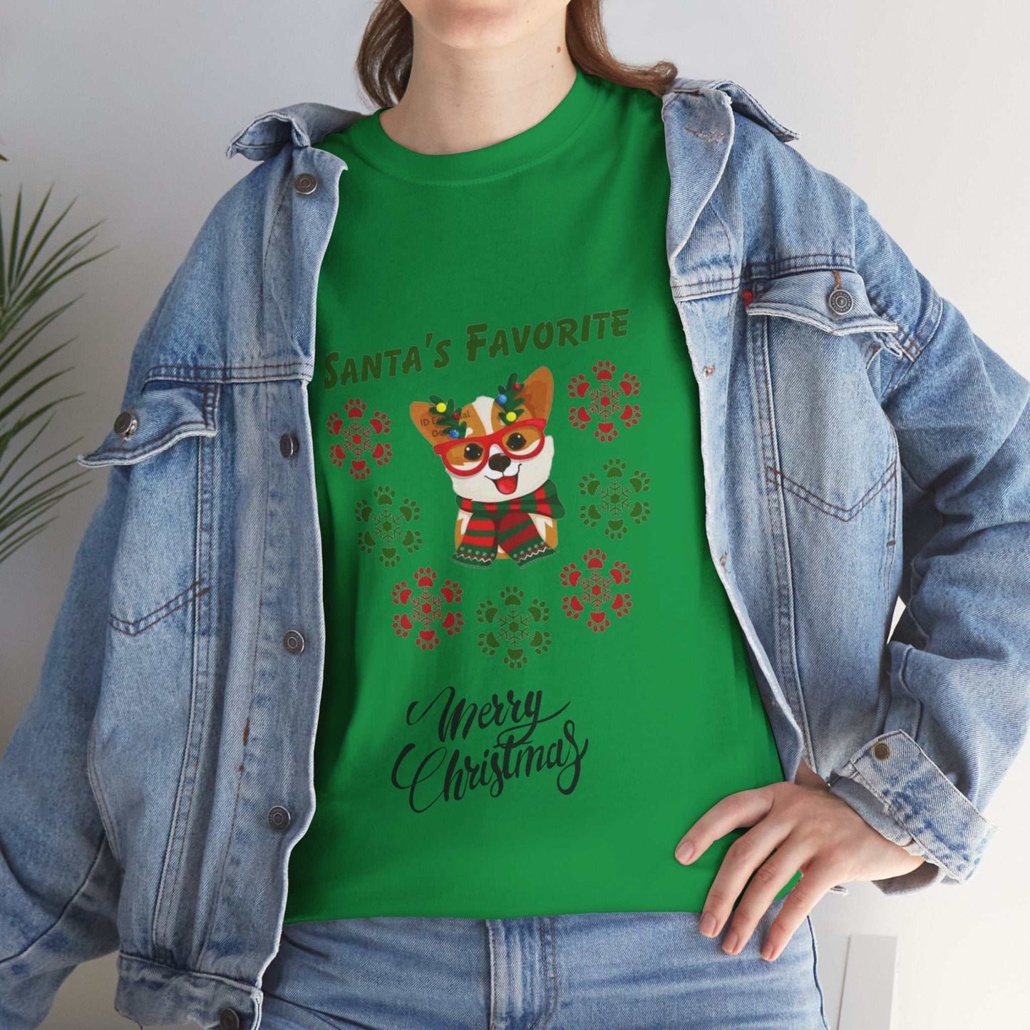 Favorite Dog Shirt with Christmas design, green festive dog gift, cute holiday tee.