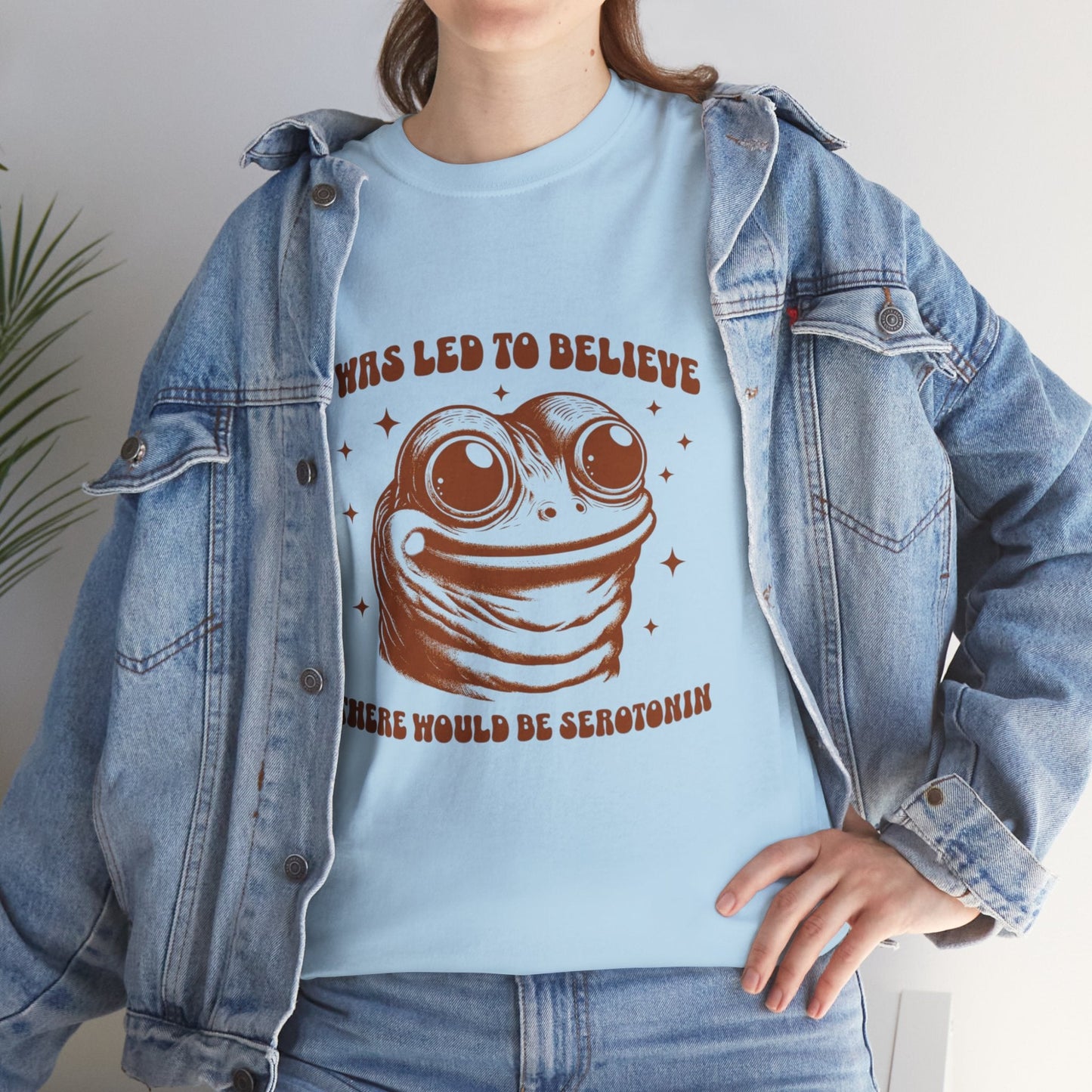 Funny Frog Tee - "I Was Led to Believe There Would Be Serotonin" - Unisex Heavy Cotton T-Shirt