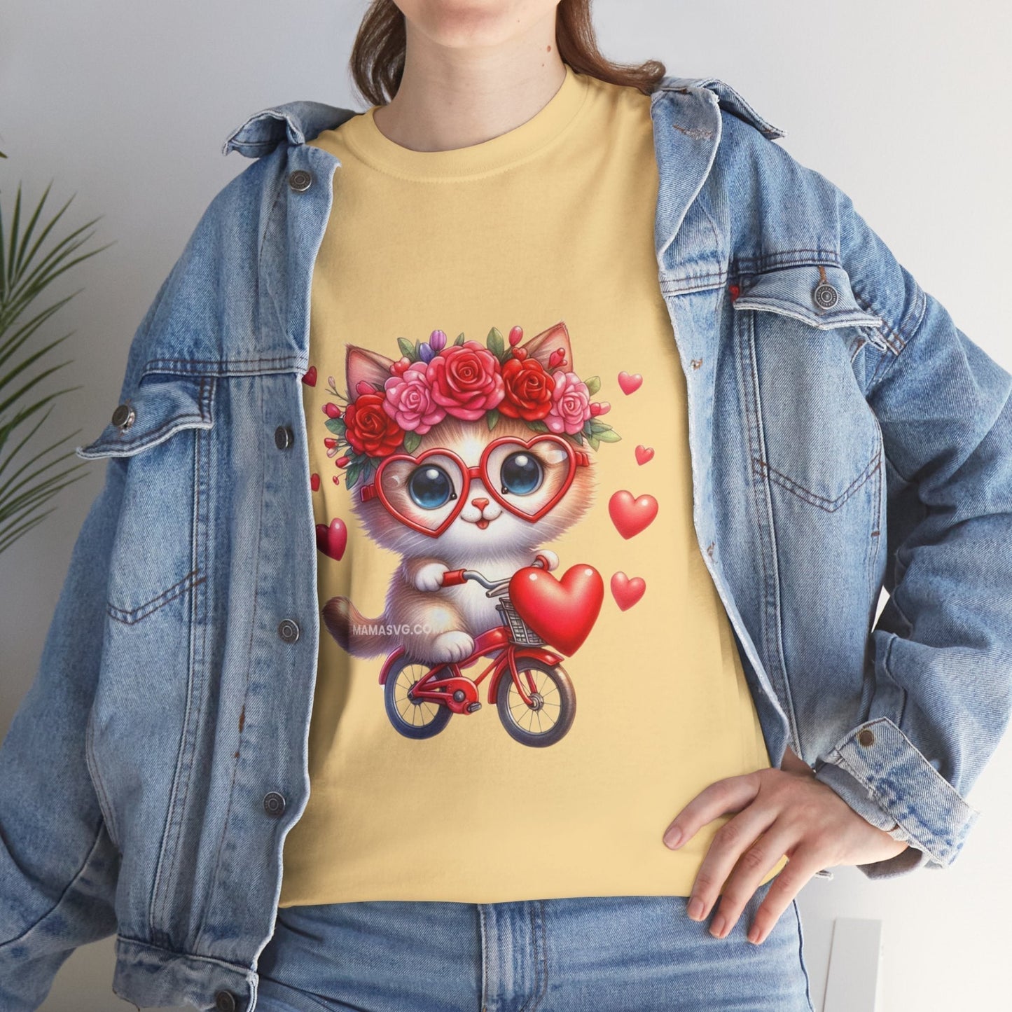 Biker Cat Cycling Hearts T-Shirt - Valentines Cat Lover Gift