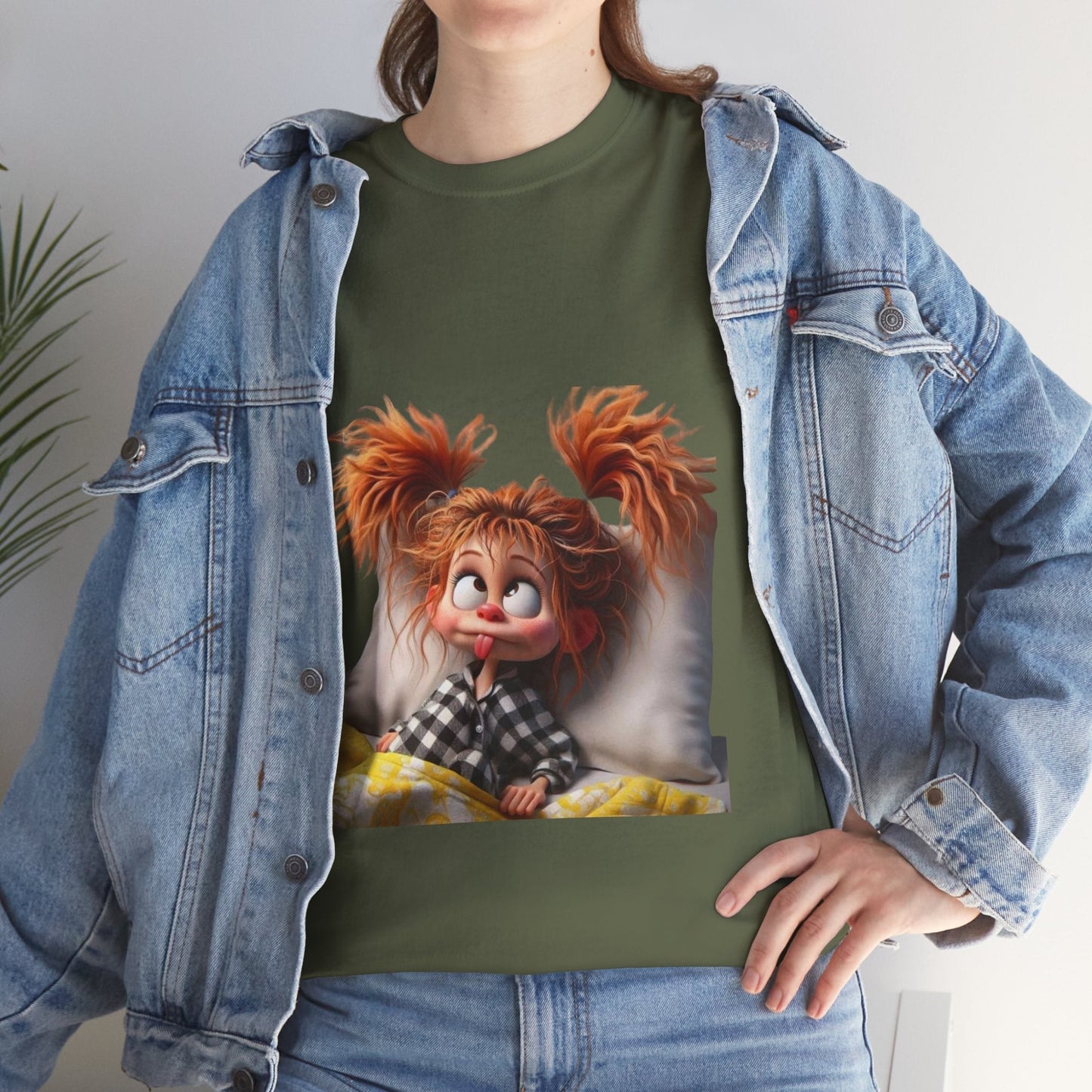 Cute Cartoon Character Unisex Heavy Cotton Tee - Perfect for Relaxed Mornings