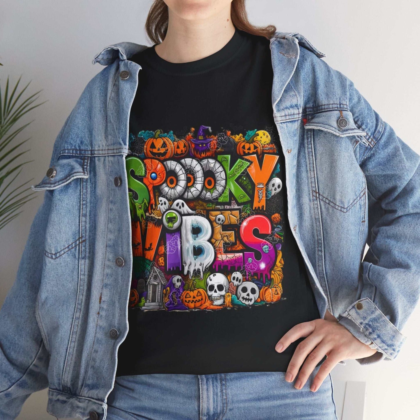 Spooky Vibes Unisex Heavy Cotton Tee, Halloween T-Shirt, Ghostly Graphic Gift