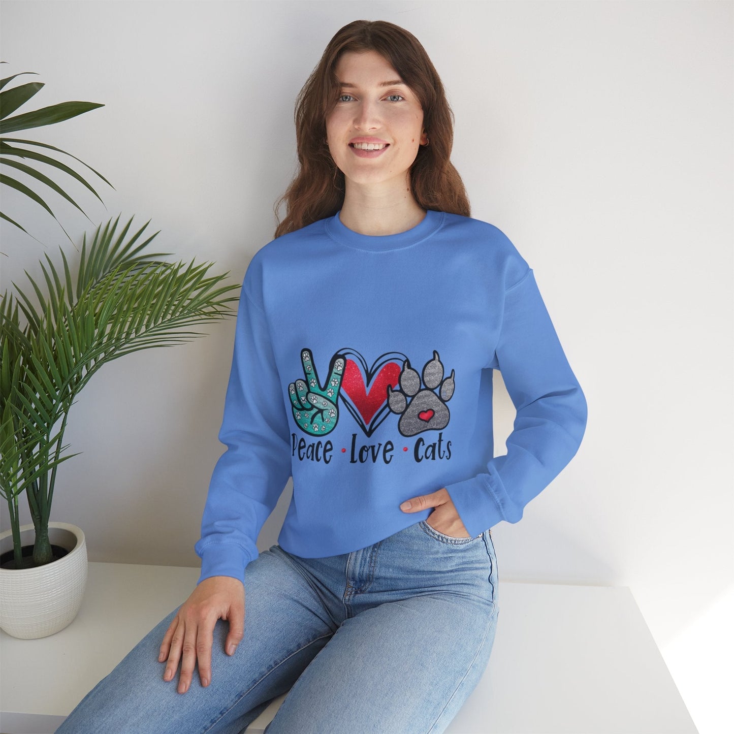 Peace Love Cats Sweatshirt | Unisex Crewneck Pullover