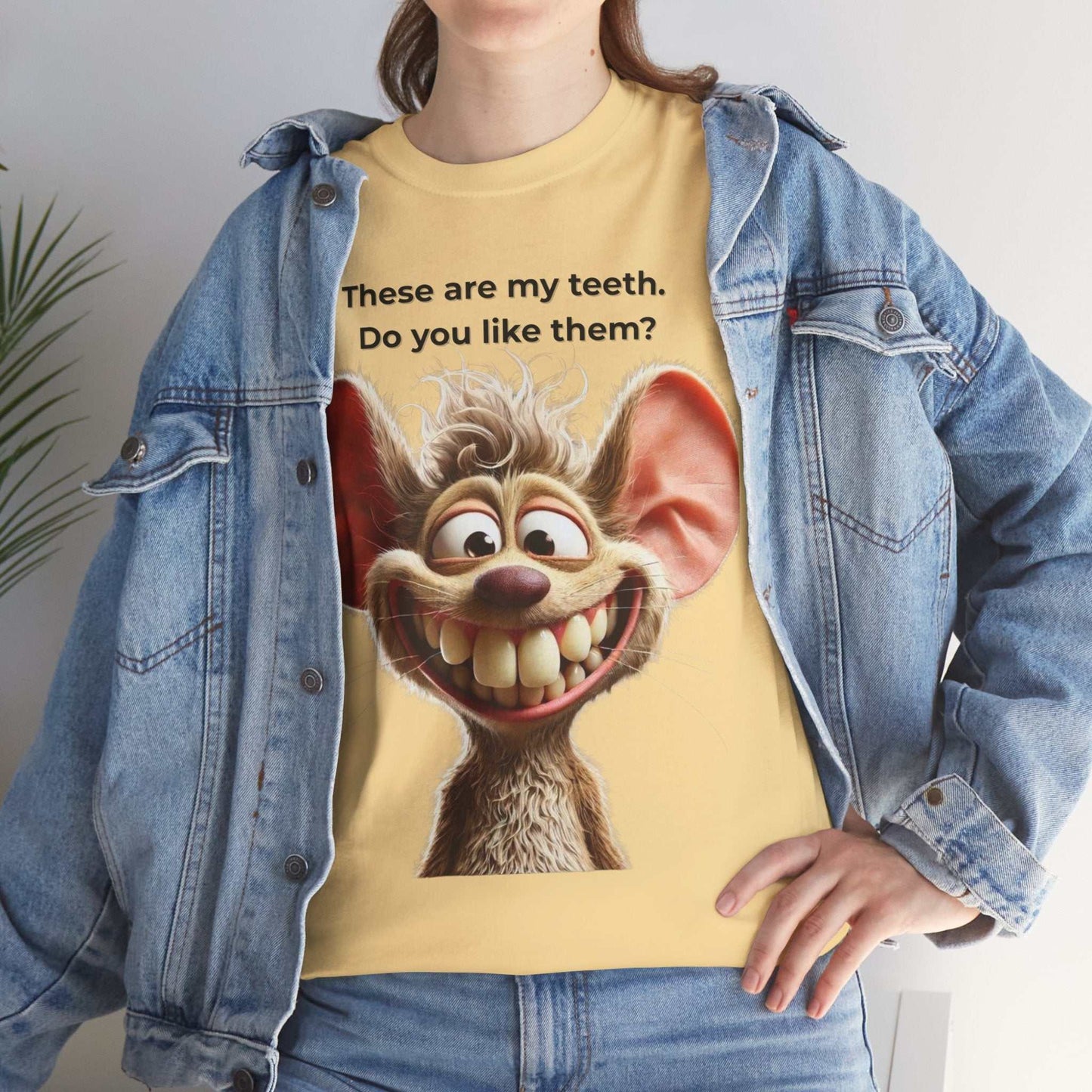 Funny Teeth Cartoon T-Shirt, Cute Unisex Heavy Cotton Tee, Gift for Teens Humor Shirt