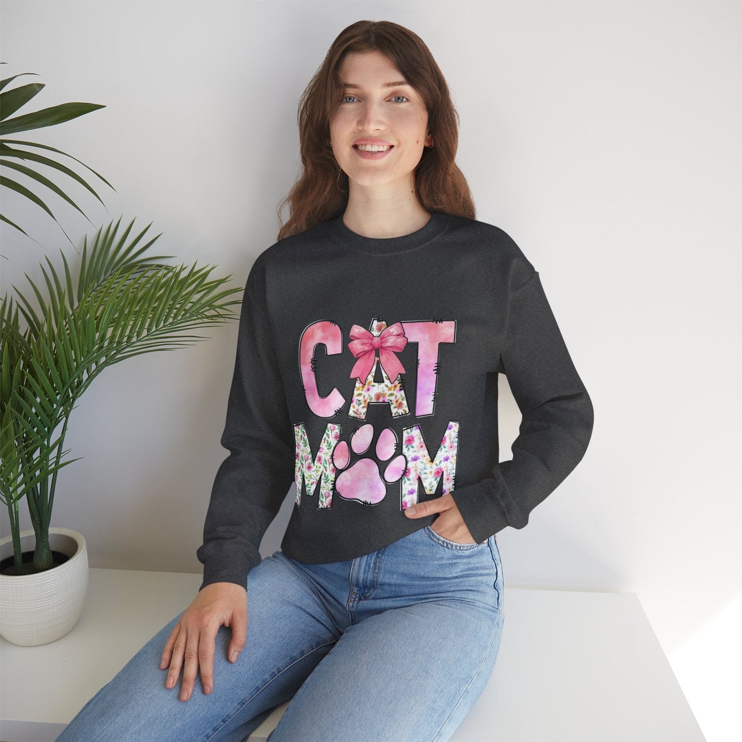 Cat Mom Floral Crewneck Sweatshirt - Perfect Gift for Cat Lovers