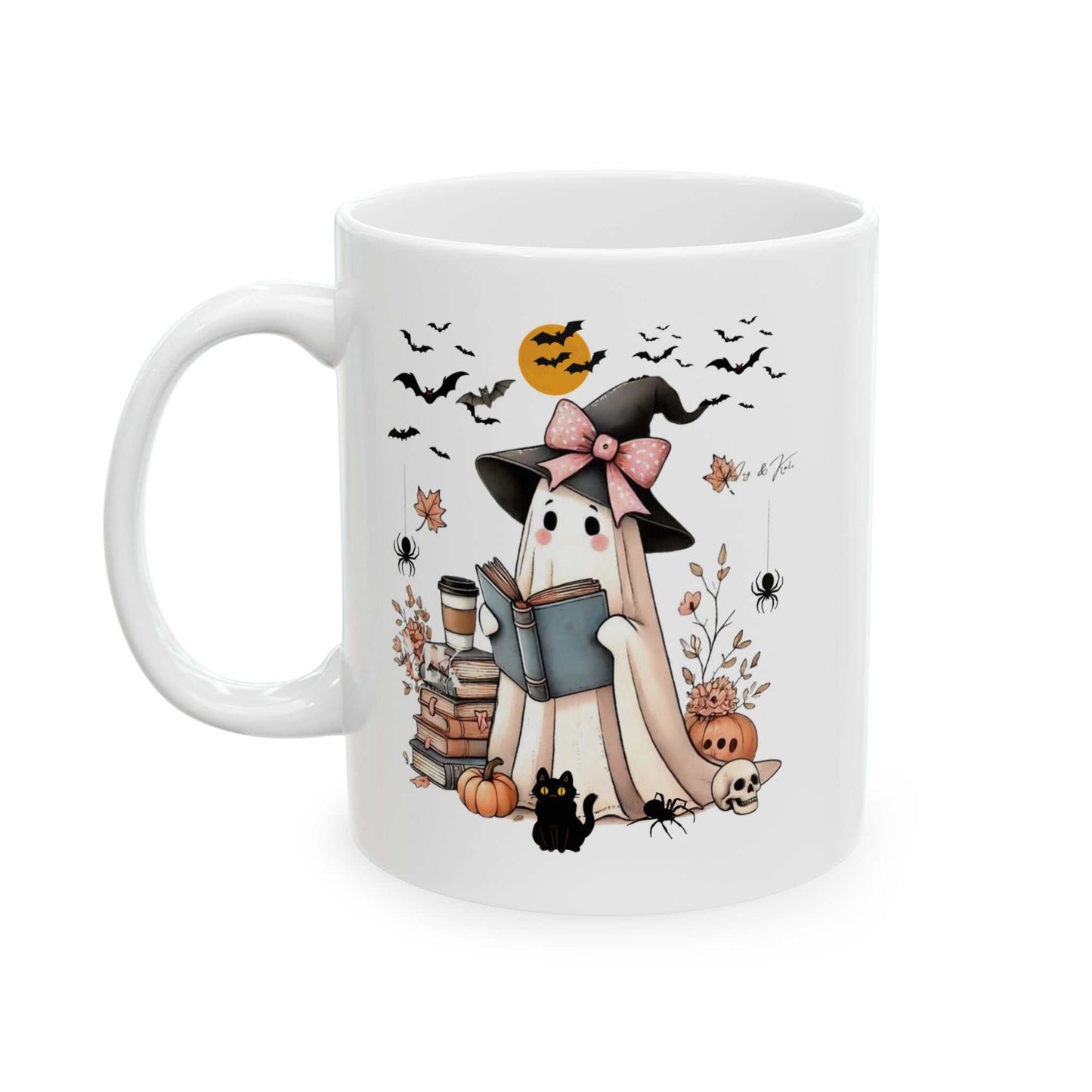Ghost Book Mugs, Ghost Reading Halloween Mugs with Coffee, Gift for Halloween Lovers