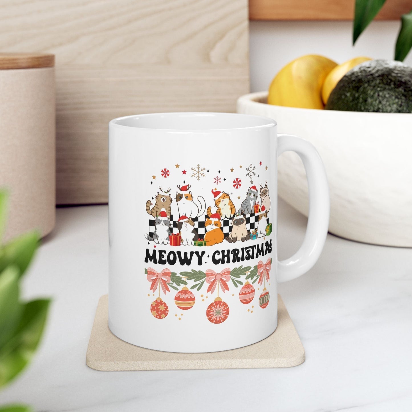 Meowy Christmas Mugs, Cat Lover Christmas Gift