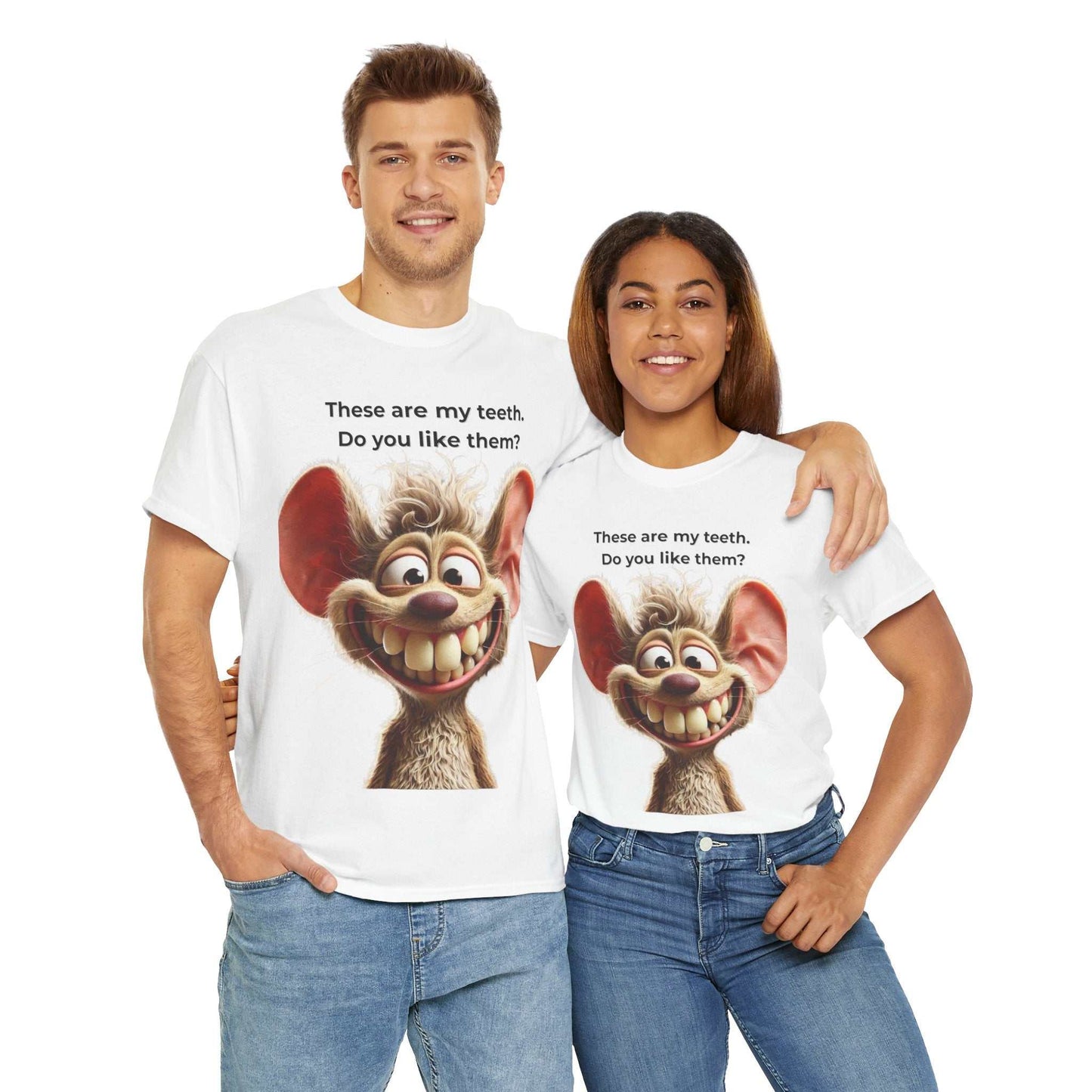 Funny Teeth Cartoon T-Shirt, Cute Unisex Heavy Cotton Tee, Gift for Teens Humor Shirt