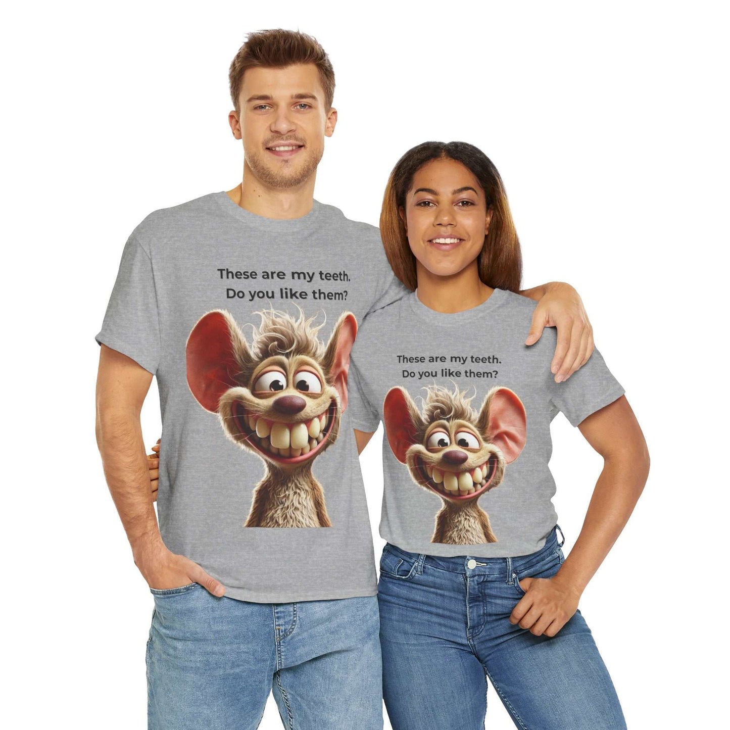 Funny Teeth Cartoon T-Shirt, Cute Unisex Heavy Cotton Tee, Gift for Teens Humor Shirt
