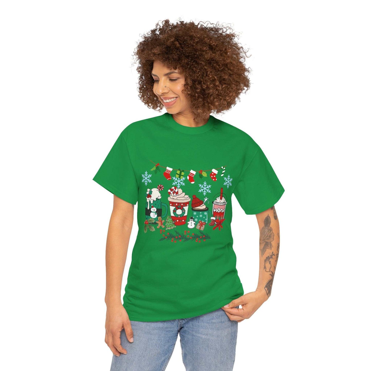 Christmas Coffee Shirt for Women featuring festive coffee cup design, perfect holiday gift.
