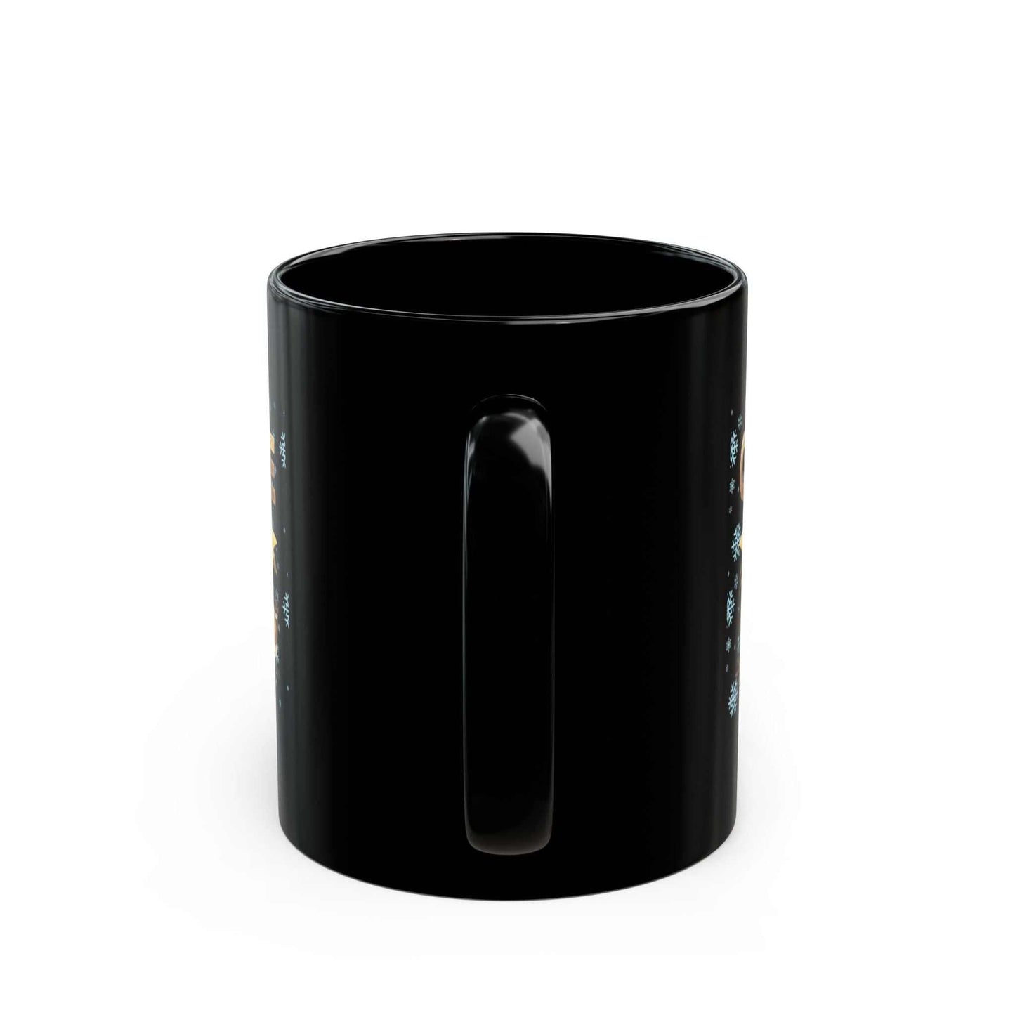 Christmas coffee lover gift black ceramic mug, festive design, durable.