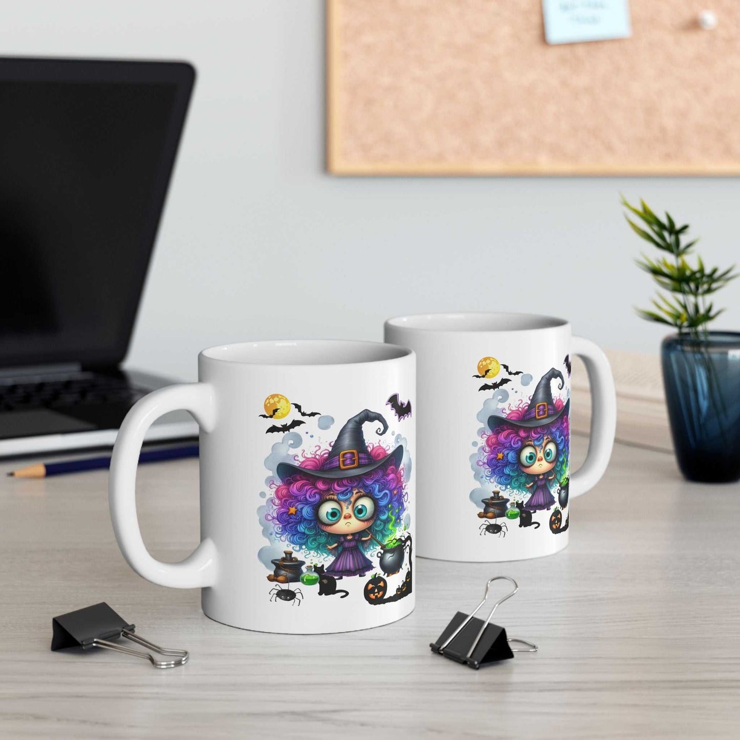 Halloween-themed ceramic mugs featuring a cute girl ghost design, perfect for spooky season.