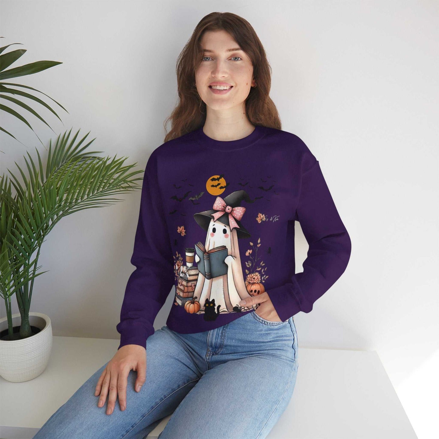 Ghost Book Sweatshirt, Ghost Reading Halloween Shirt with Coffee