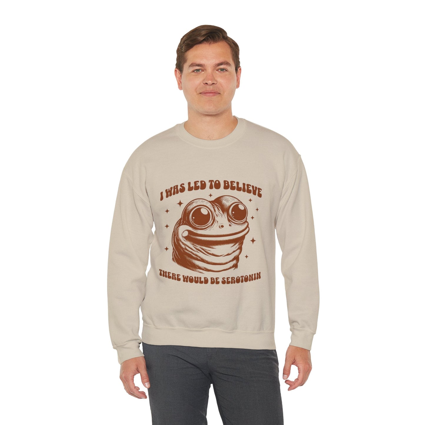 I Was Led to Believe Serotonin Sweatshirt – Funny Frog Unisex Crewneck