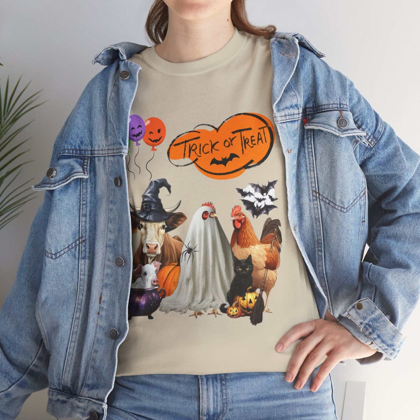 Trick or Treat Halloween Shirt with spooky animal design, perfect for Halloween lovers and festive occasions.