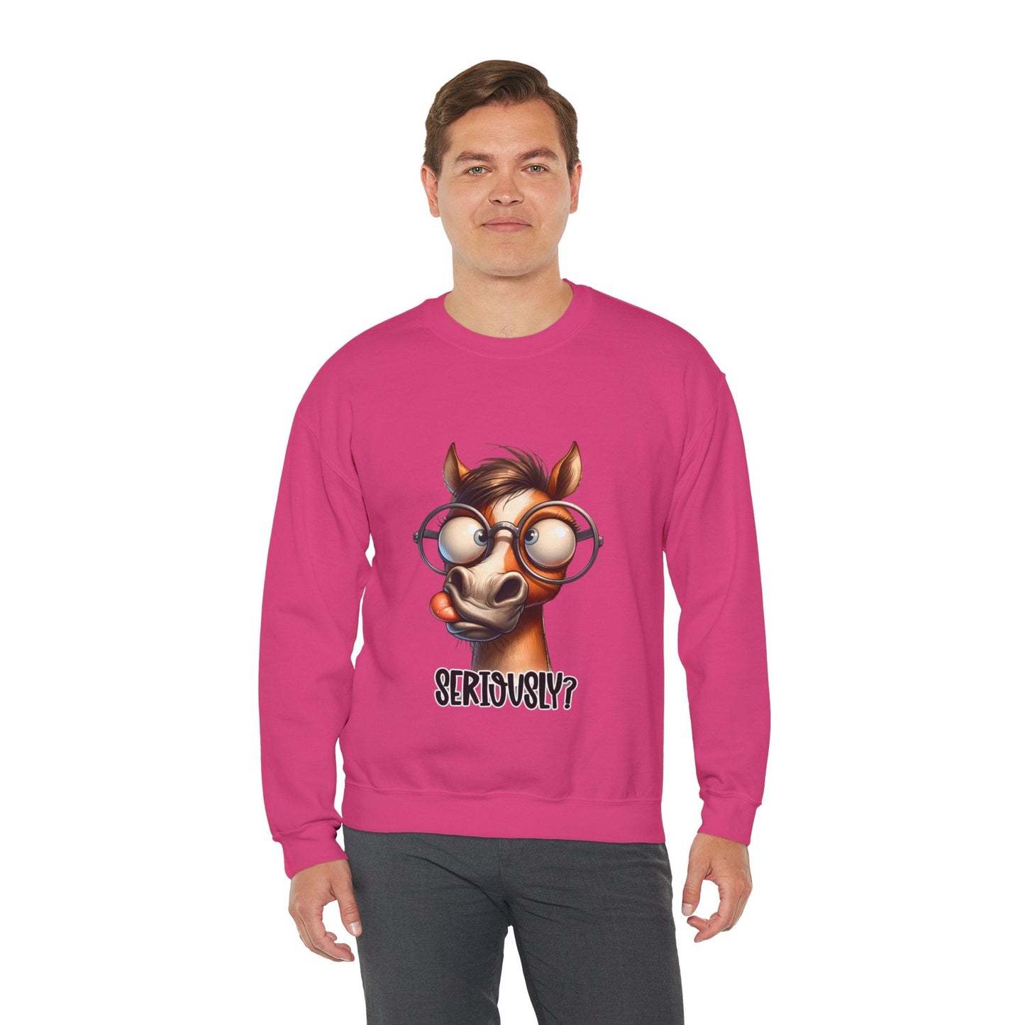 Funny Horse Graphic Crewneck Sweatshirt - 'Seriously?' Unisex Sweatshirt