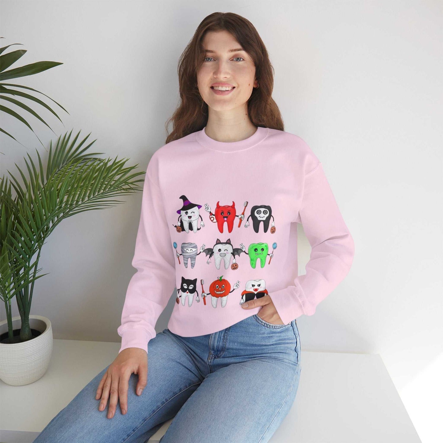 Cute Halloween Crewneck Sweatshirt, Spooky Season Clothing, Dental Trick or Treat Gift