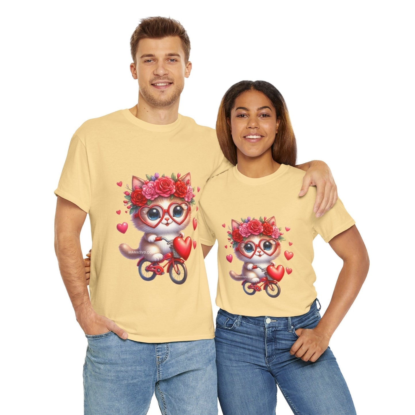 Biker Cat Cycling Hearts T-Shirt - Valentines Cat Lover Gift