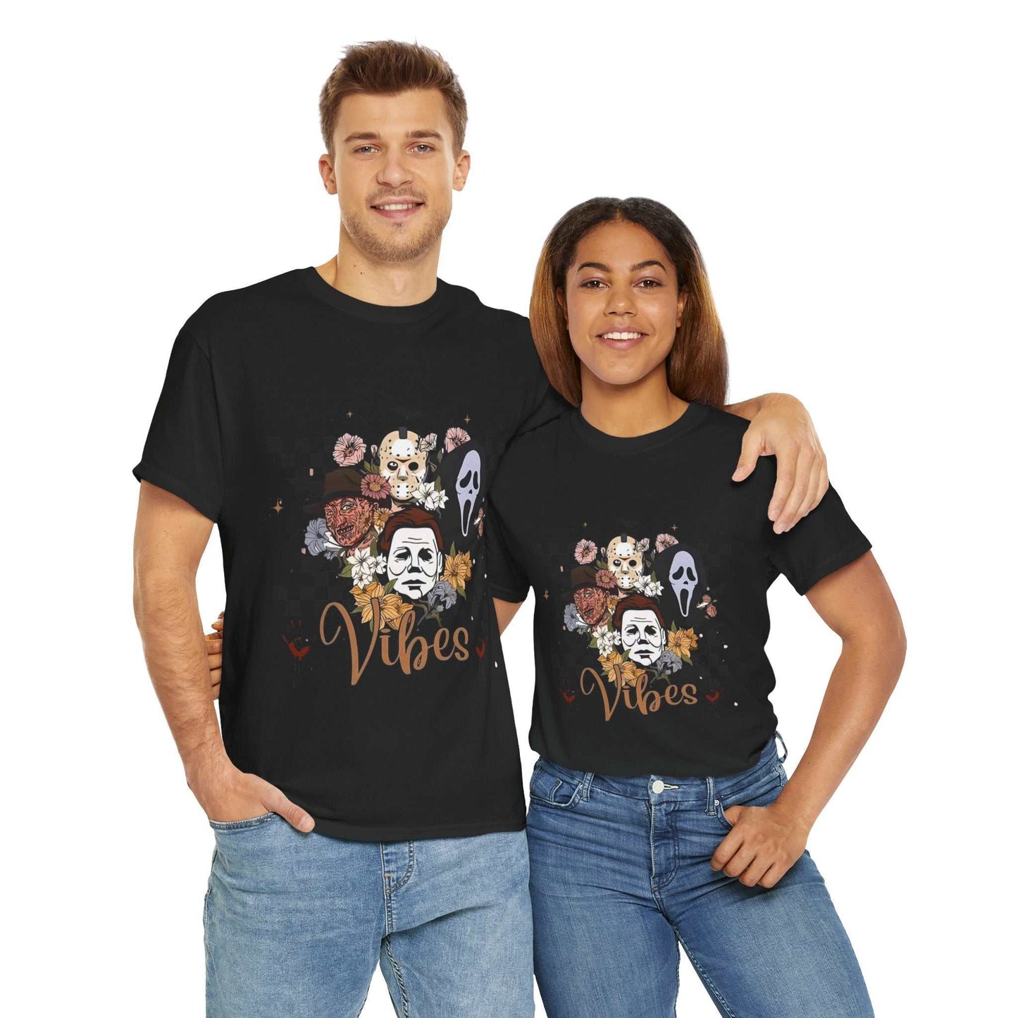 Retro Horror Vibes Unisex Heavy Cotton Tee, Graphic Tee, Unique Gift for Spooky Season