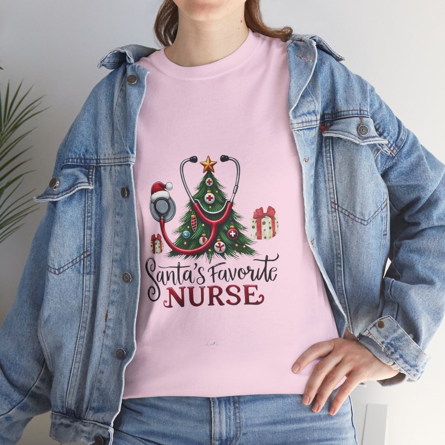 Santas Favorite Nurse Shirt, Christmas gift for nurses, festive nurse T-shirt with holiday design.