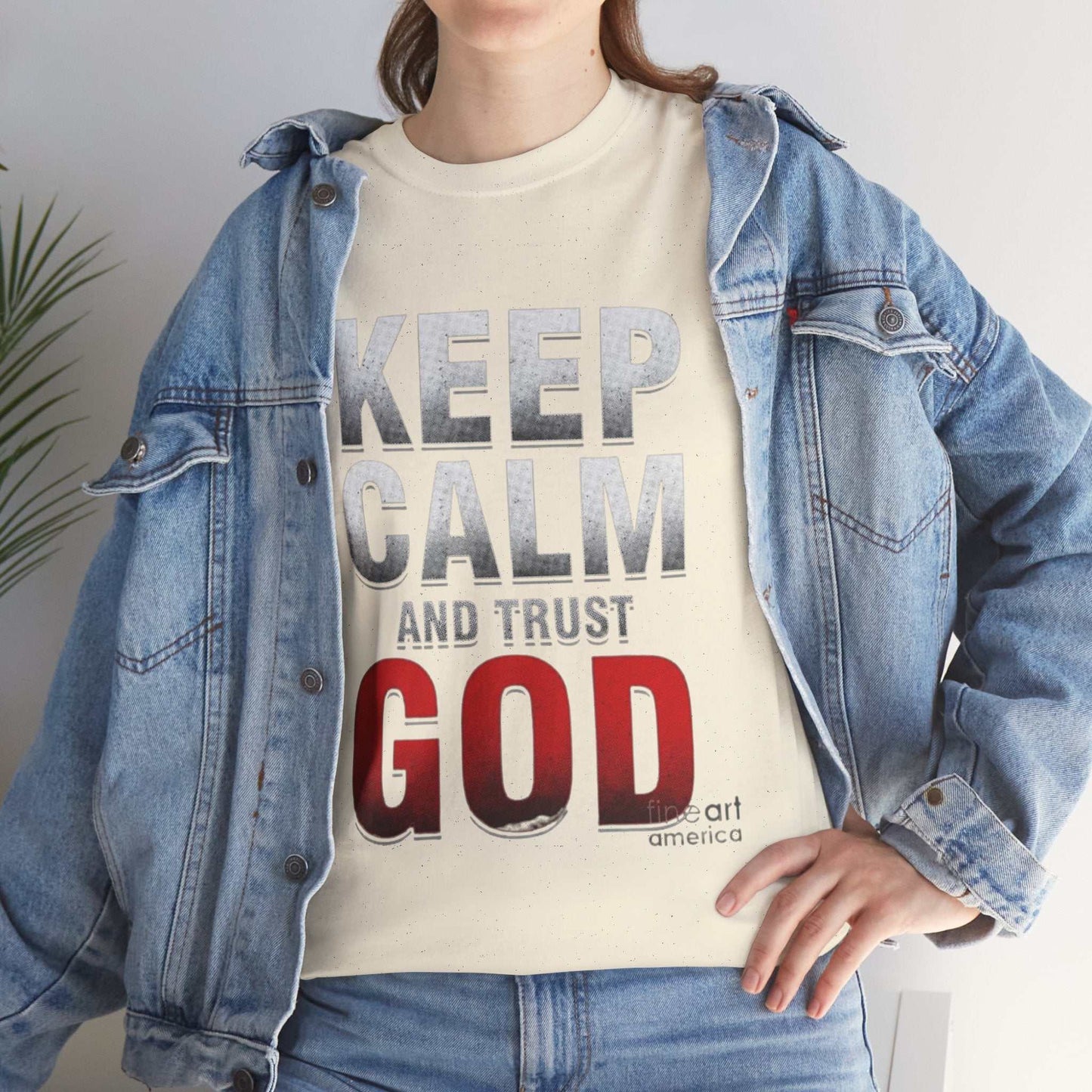 Inspirational Unisex Heavy Cotton Tee, Keep Calm and Trust God T-Shirt