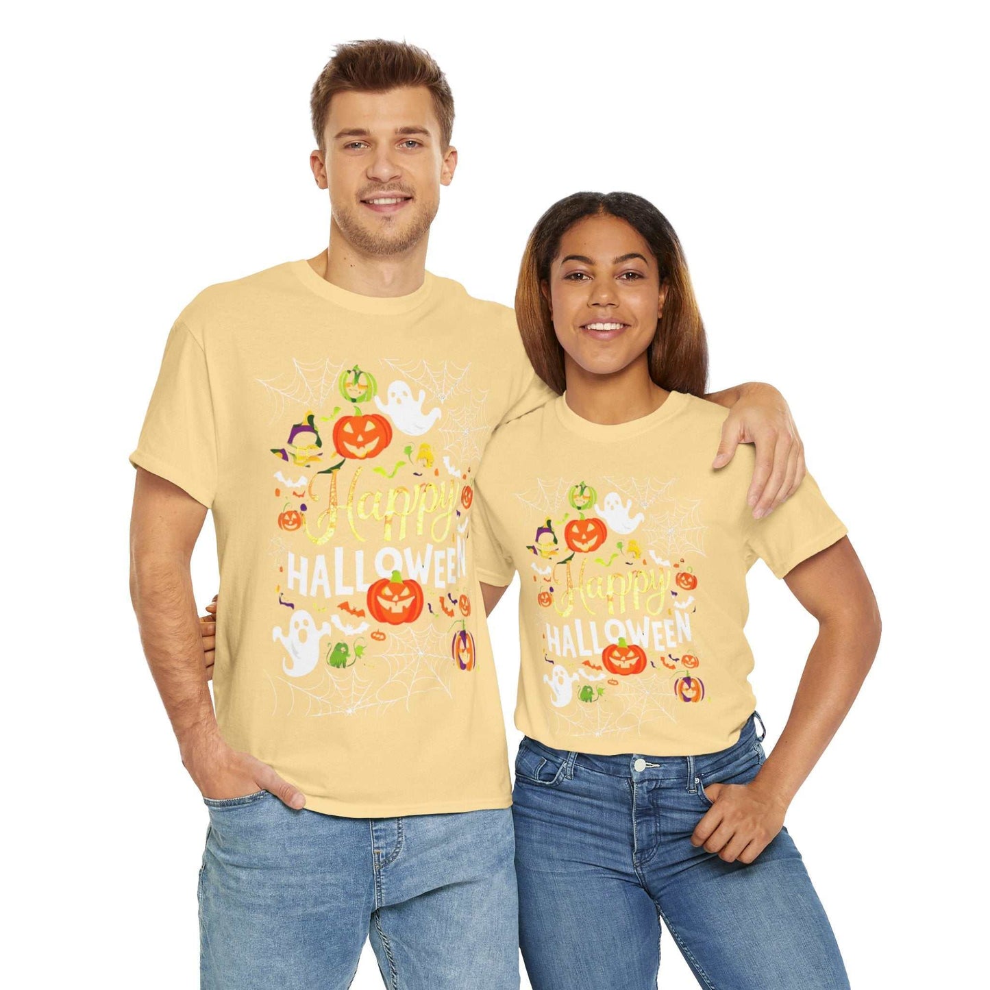 Happy Halloween Unisex Heavy Cotton Tee, Spooky T-Shirt, Fun Costume Gift