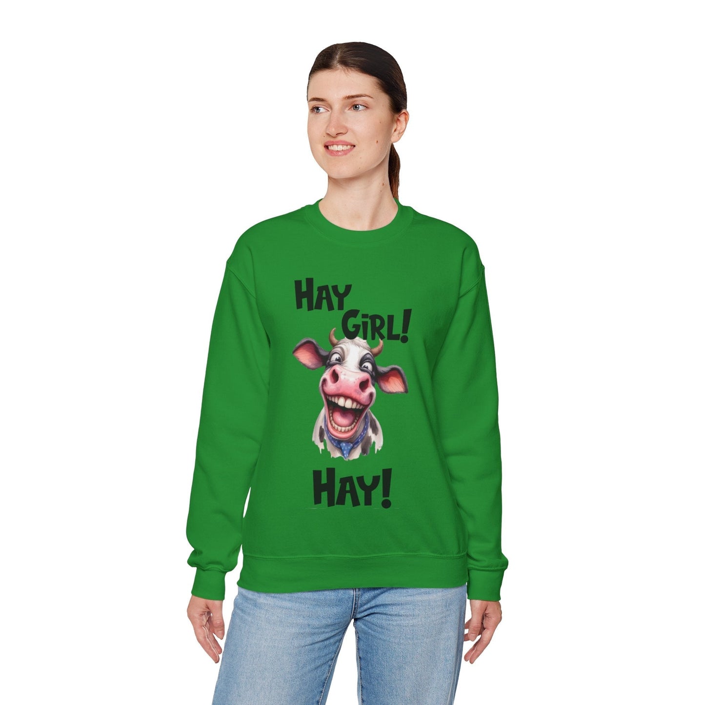 Funny Cow Sweatshirt Hay Girl Hay | Unisex Heavy Blend Crewneck