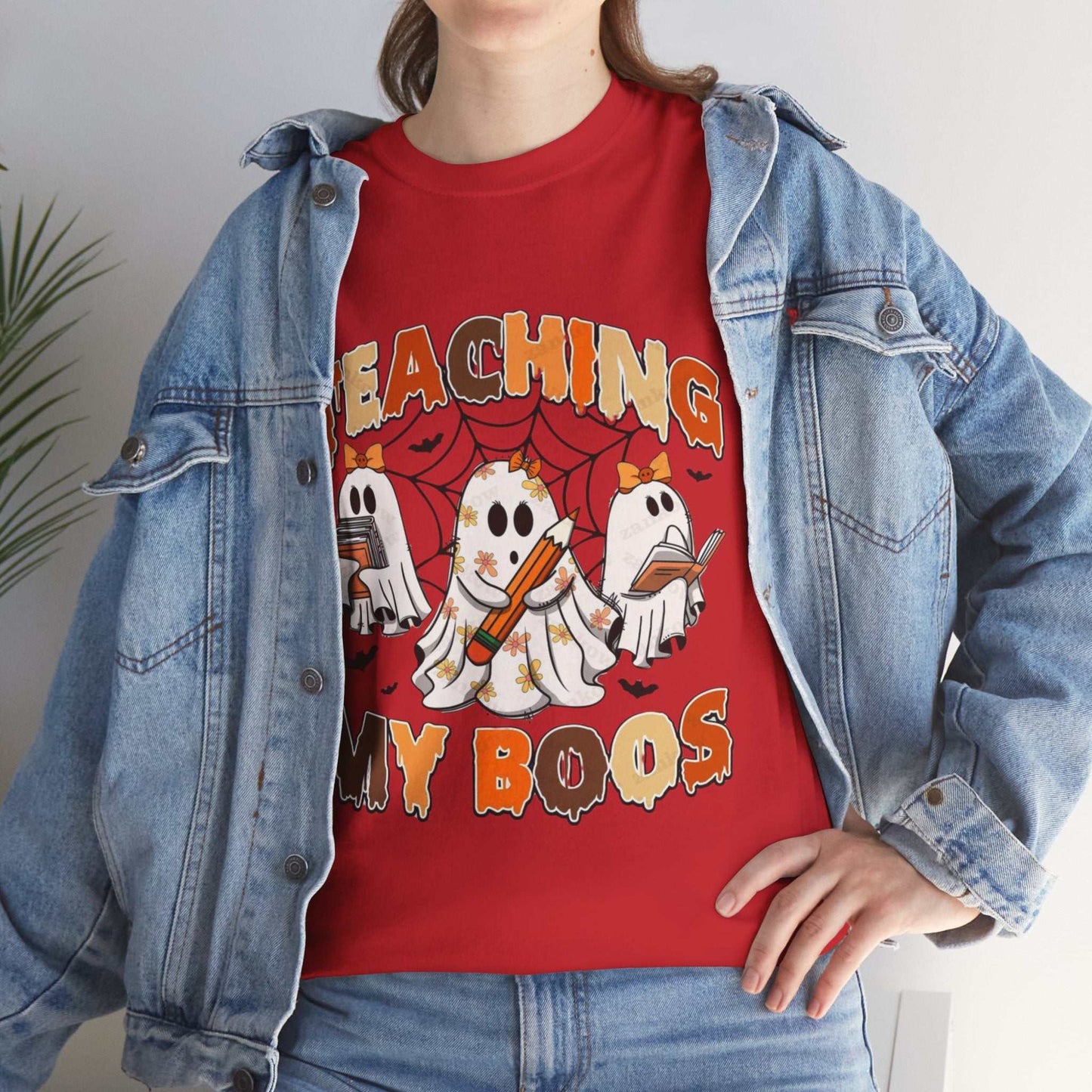 Comfort Colors Teaching My Boos Shirt, Halloween teacher shirt with ghost design, unisex cotton tee.