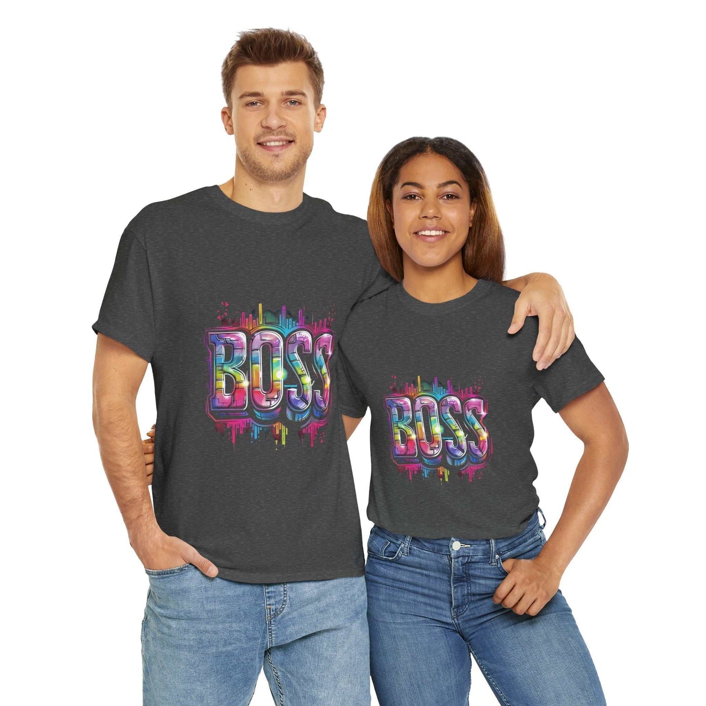 Motivational tee for entrepreneurs, Colorful 'BOSS' Unisex Heavy Cotton Tee - Gift for Entrepreneurs
